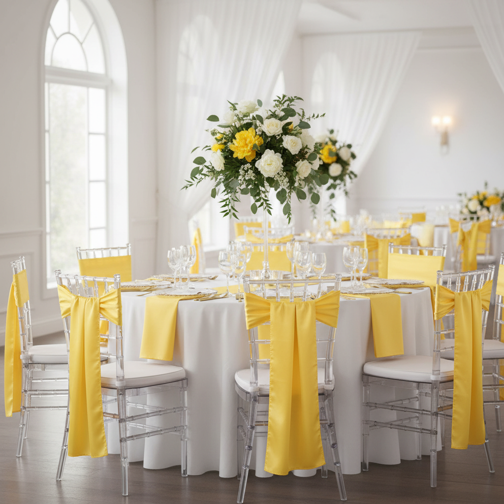 Wide Satin Chair Sash - Canary Yellow (Bright Yellow).