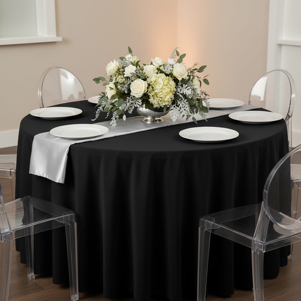 Scuba 108" Round Tablecloth - Black.