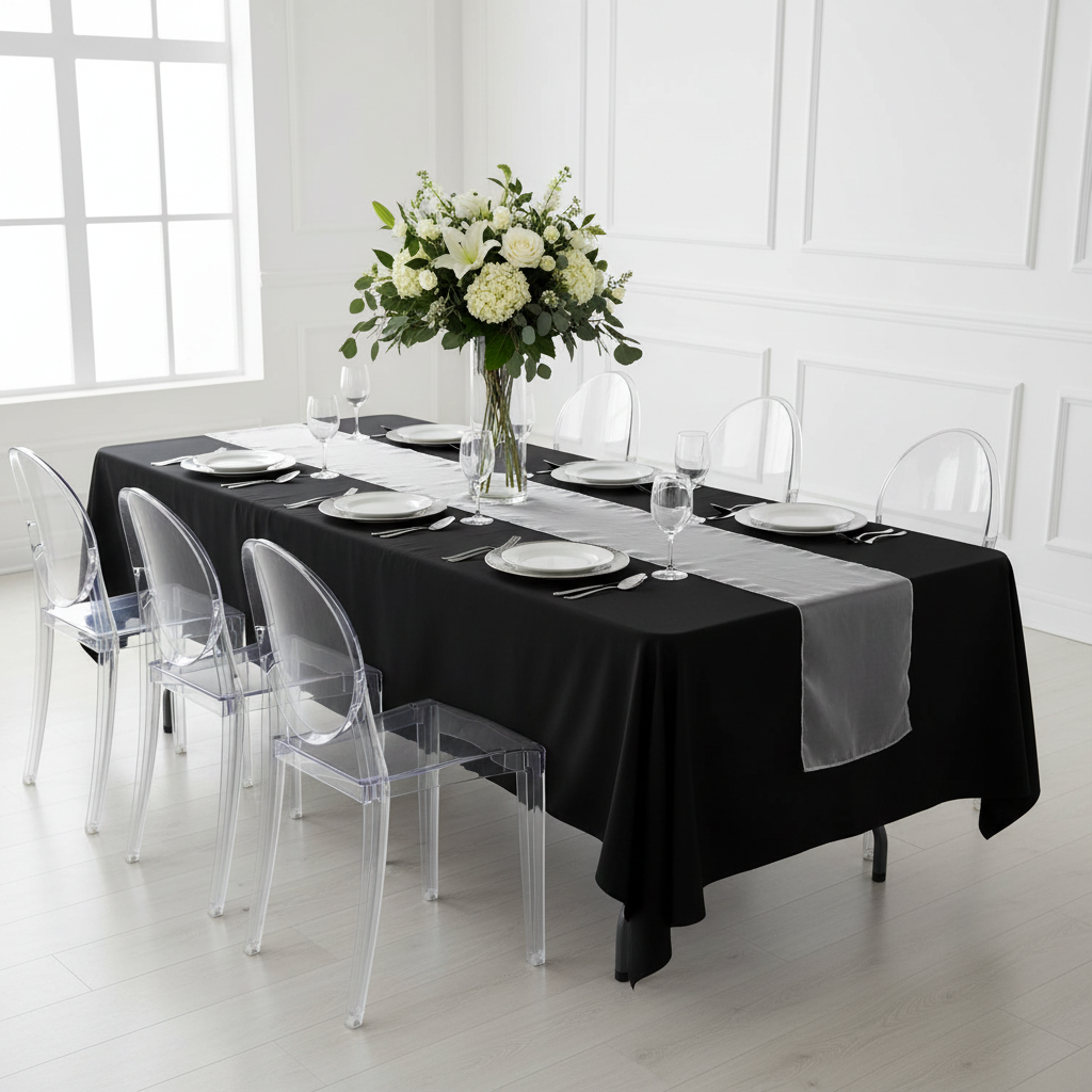 Scuba 60"x120" Rectangular Tablecloth - Black.