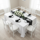 Scuba 90"x132" Rectangular Oblong Tablecloth - White with Chiavari White Chairs.
