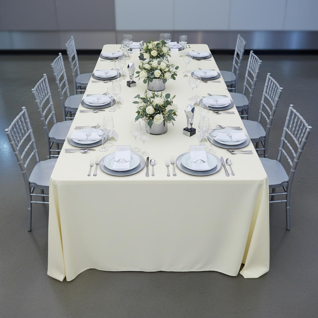 Scuba 90"x156" Rectangular Oblong Tablecloth - Ivory.