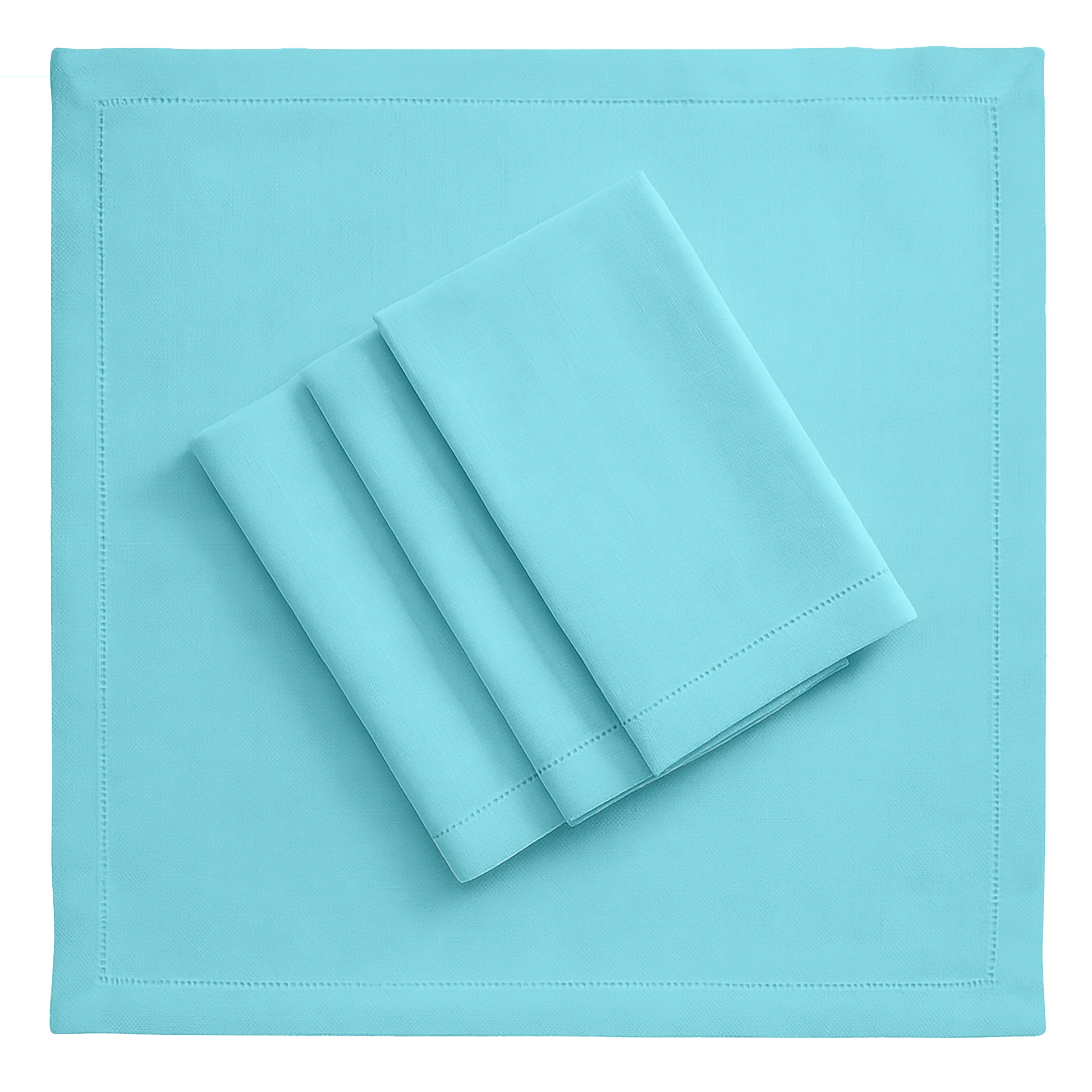 Scuba Napkin Turquoise layed flat with 4 folded napkins on top