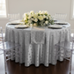 Sequin Embroidery Taffeta 120" Round Tablecloth - Silver.