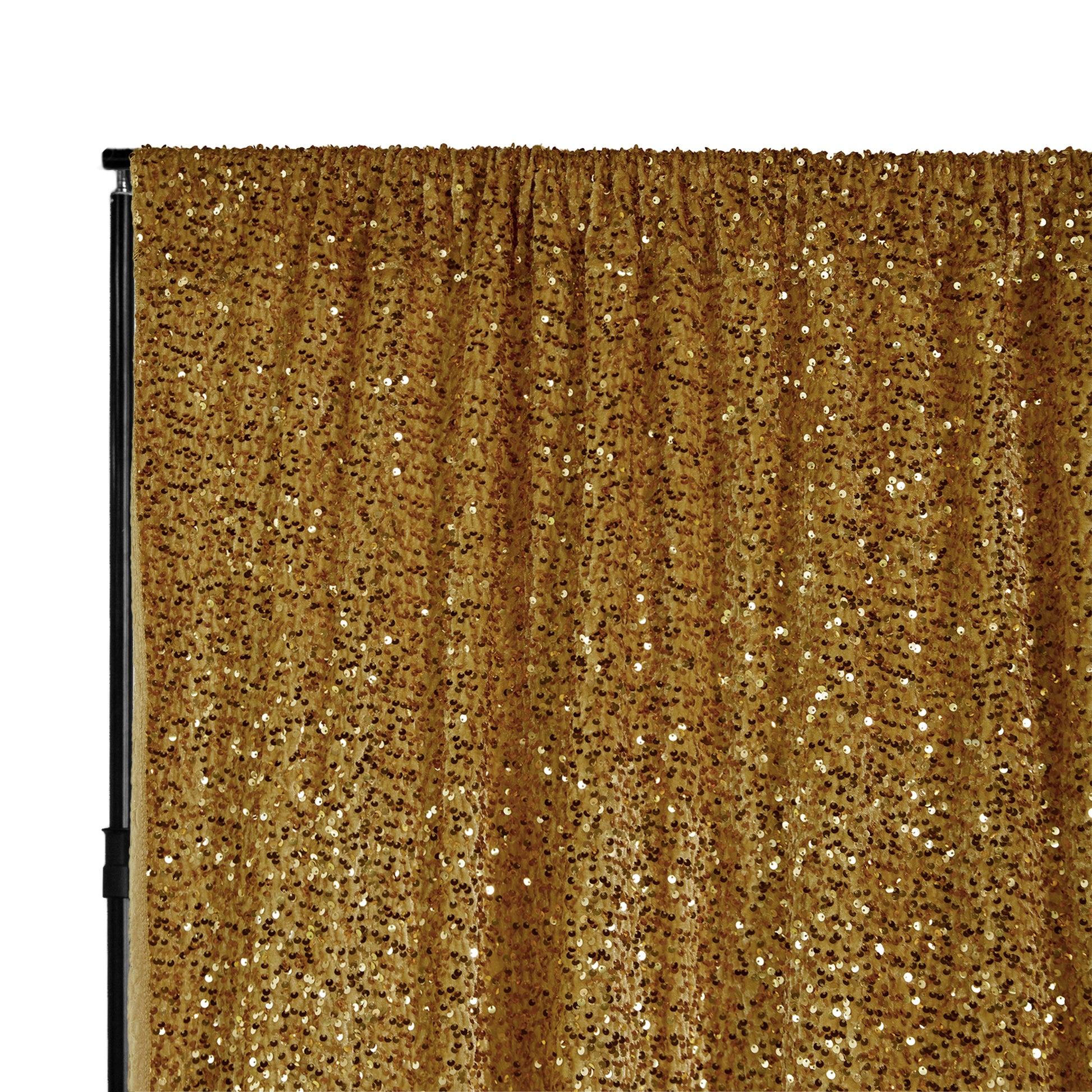 Sequin Velvet 10ft H x 52" W Drape/Backdrop Curtain Panel - Gold