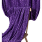 Purple Sequin Velvet 10x52 Backdrop Curtain Panel hanging on a chair