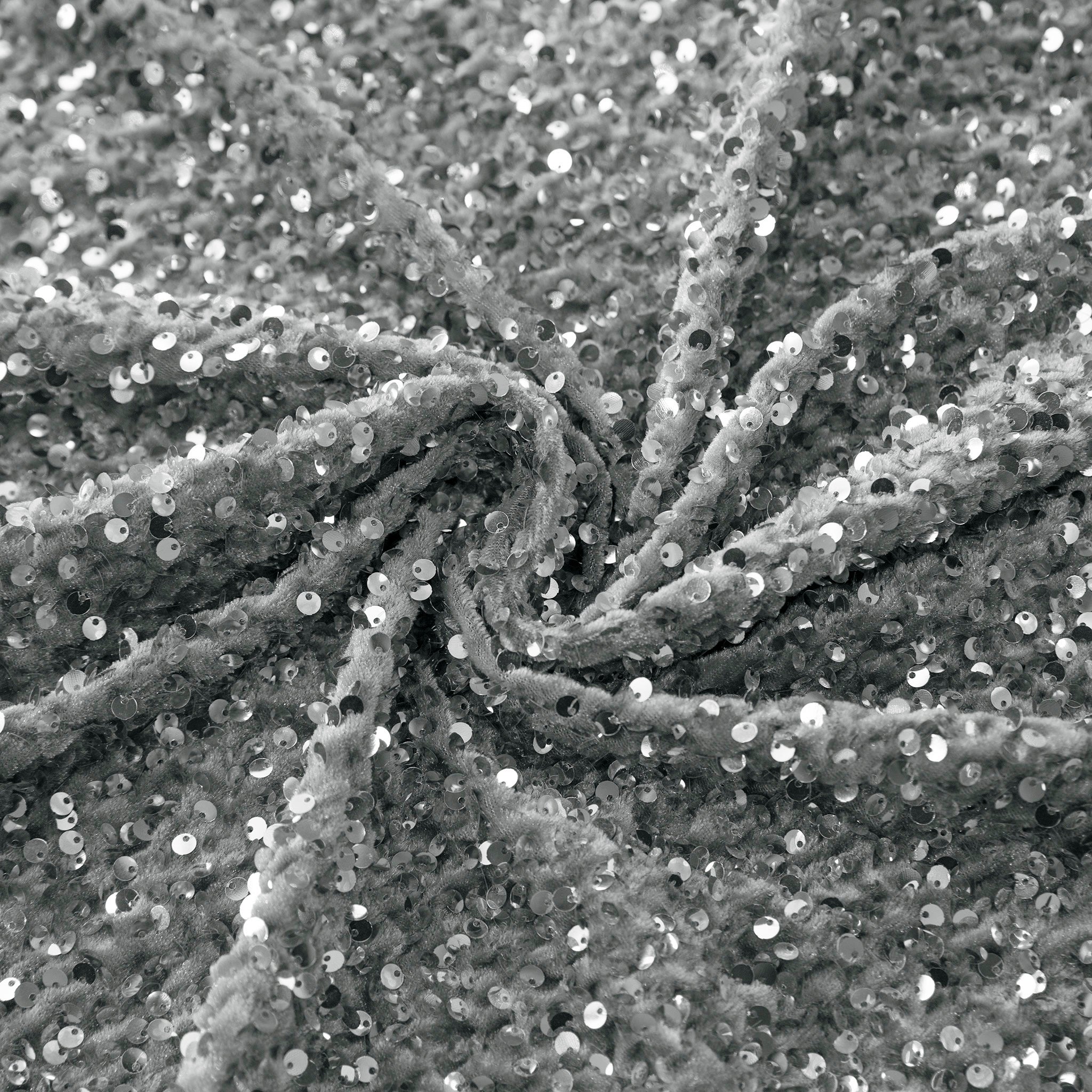 Sequin Velvet Drape Silver Fabric