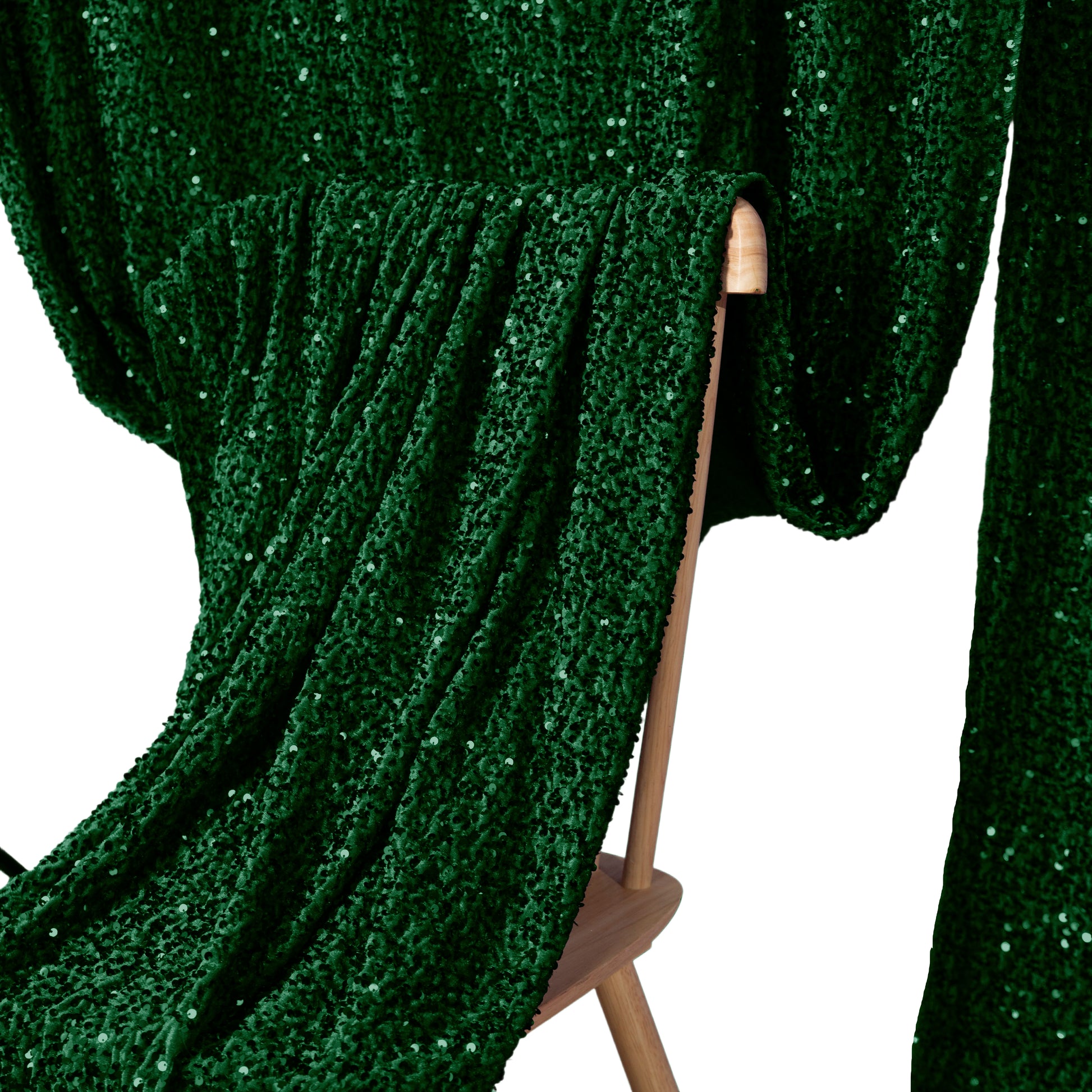 Sequin Velvet 12ft H x 52" W Drape/Backdrop Curtain Panel - Emerald Green - CV Linens