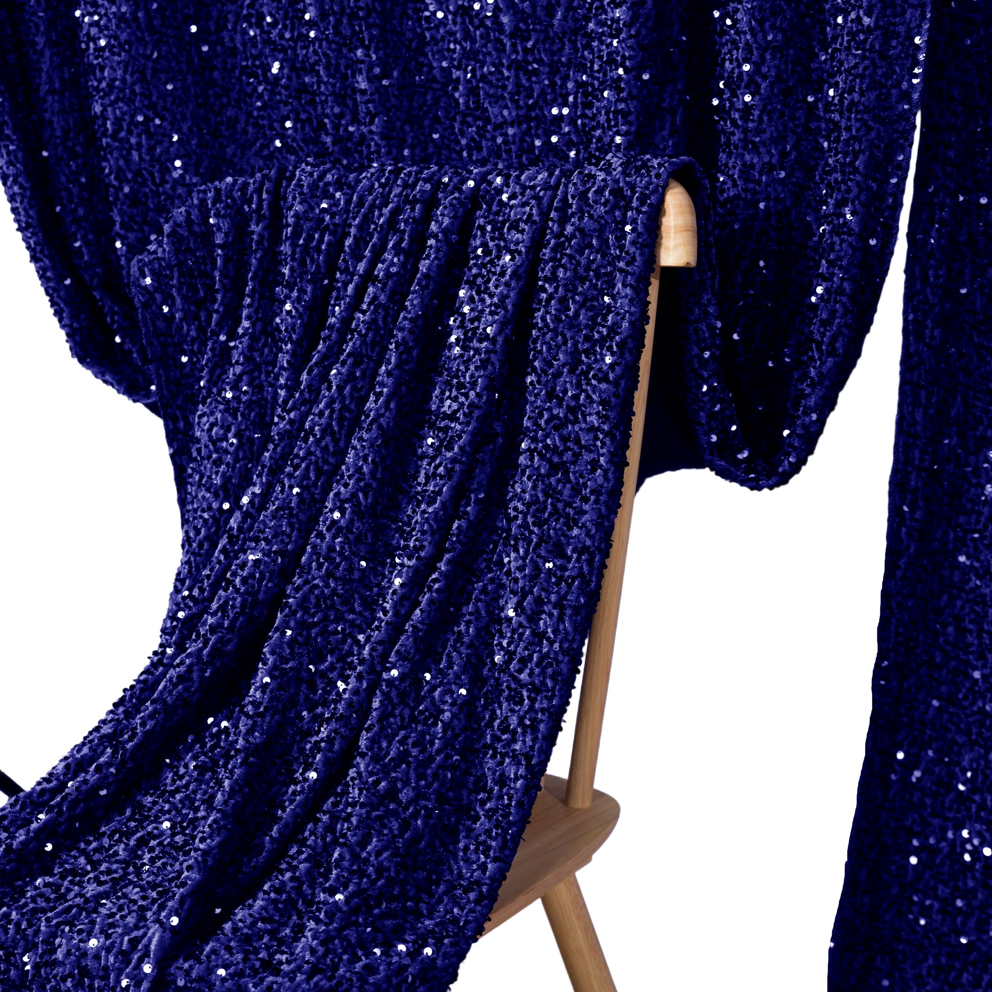 Sequin Velvet 12ft H x 52" W Drape/Backdrop Curtain Panel - Navy Blue - CV Linens