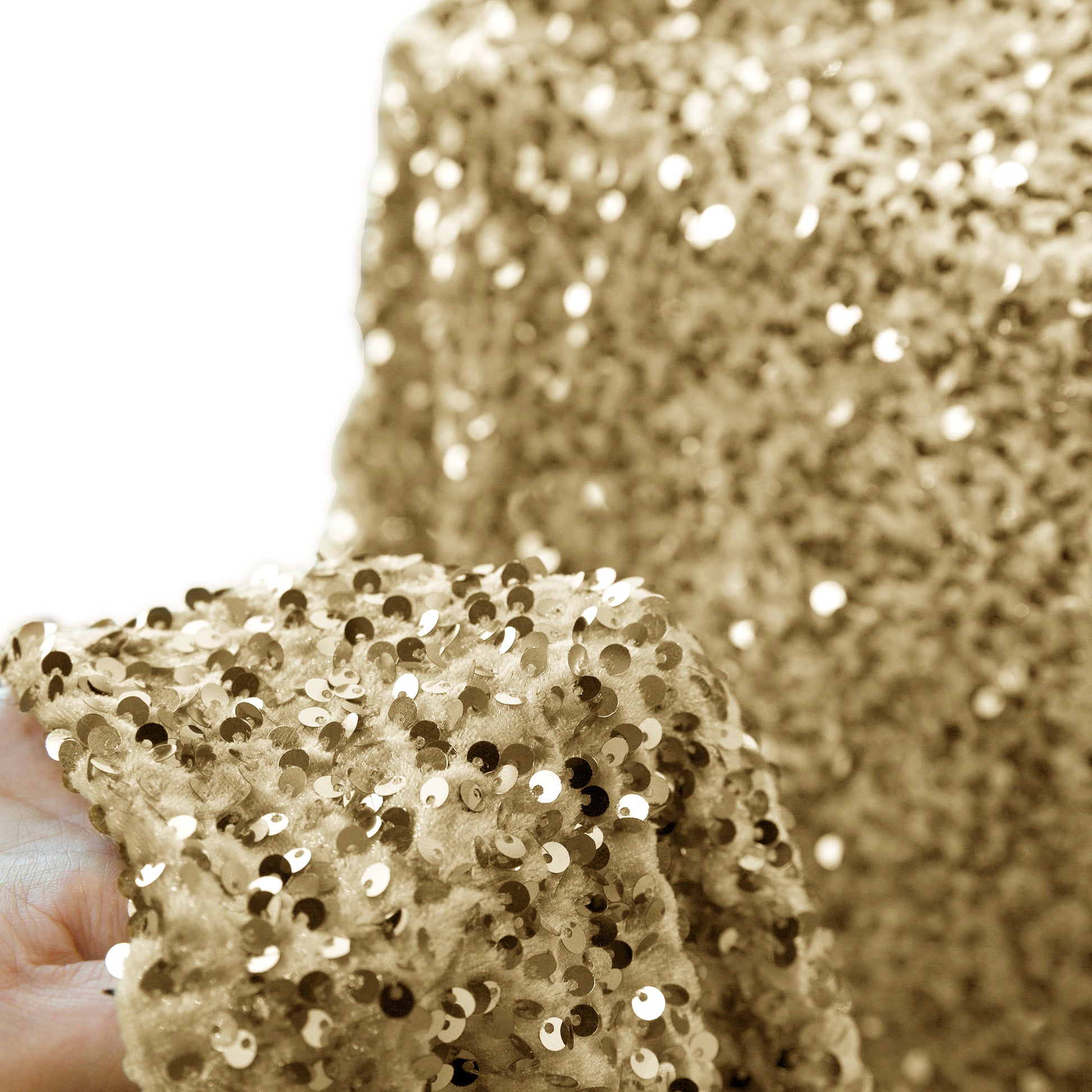 Sequin Velvet 12ft H x 52" W Drape/Backdrop Curtain Panel Champagne Close Up with Finished Edge