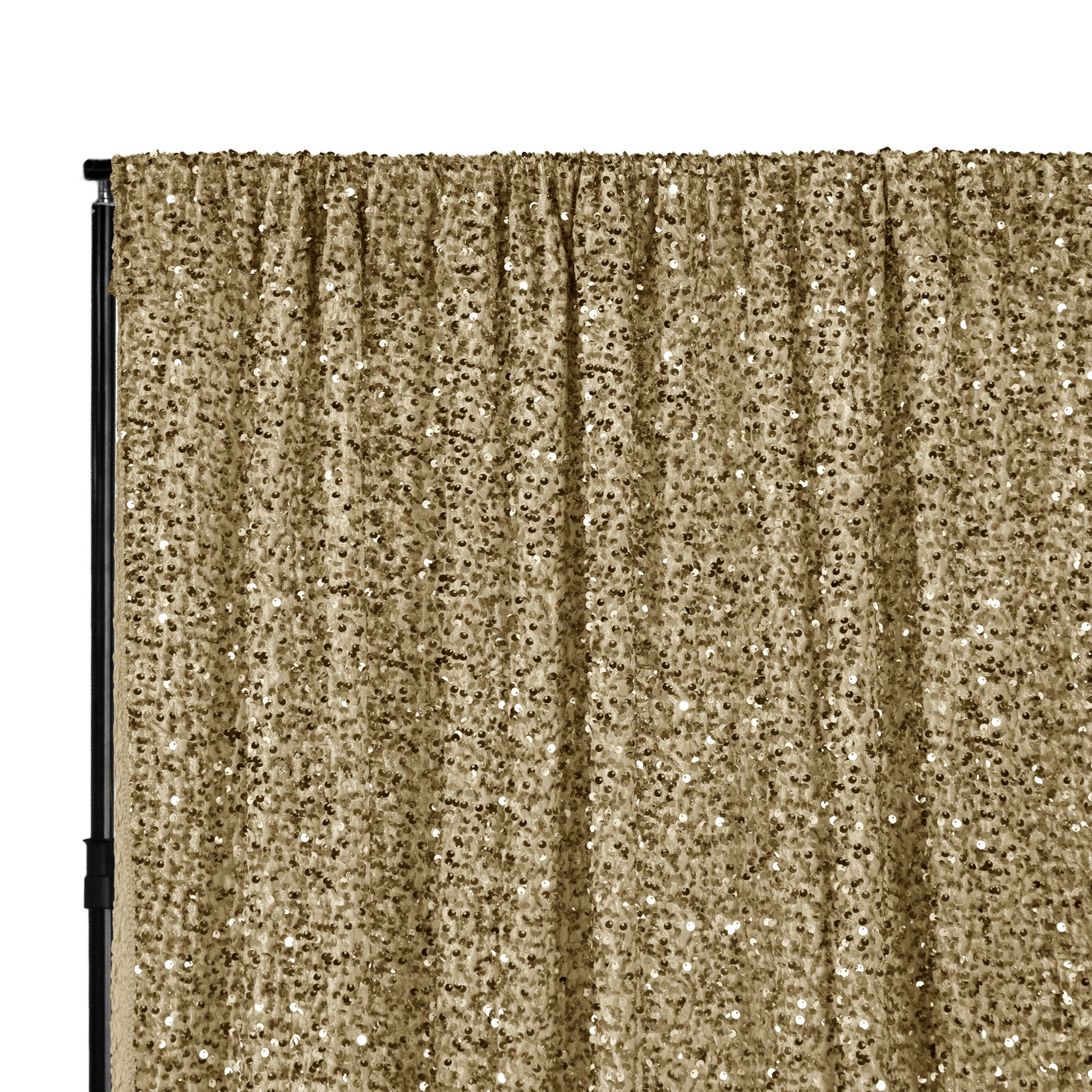 Sequin Velvet 12ft H x 52" W Drape/Backdrop Curtain Panel - Champagne