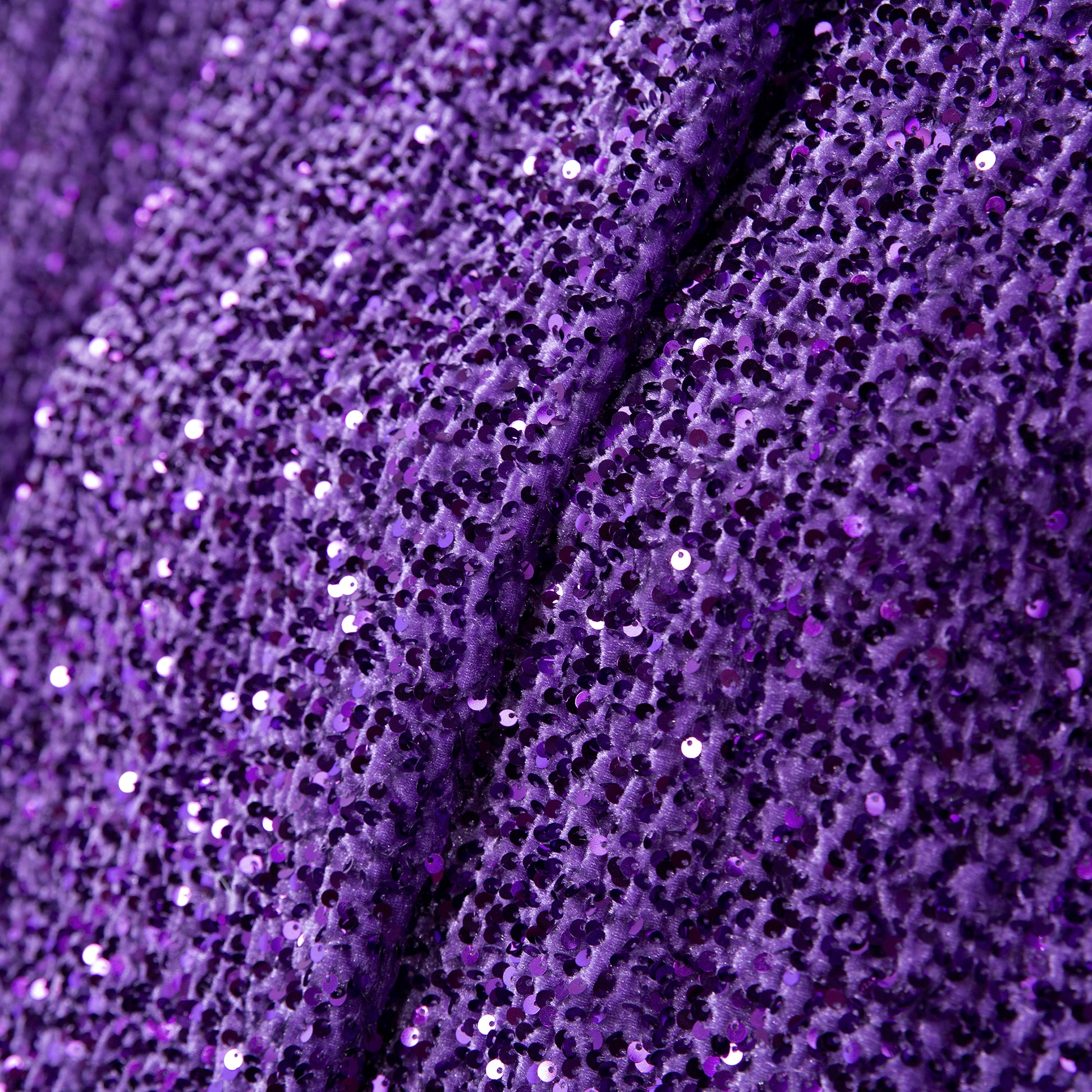 Purple Sequin Velvet 12ft H x 52" W Drape/Backdrop Curtain Panel close up of sequins