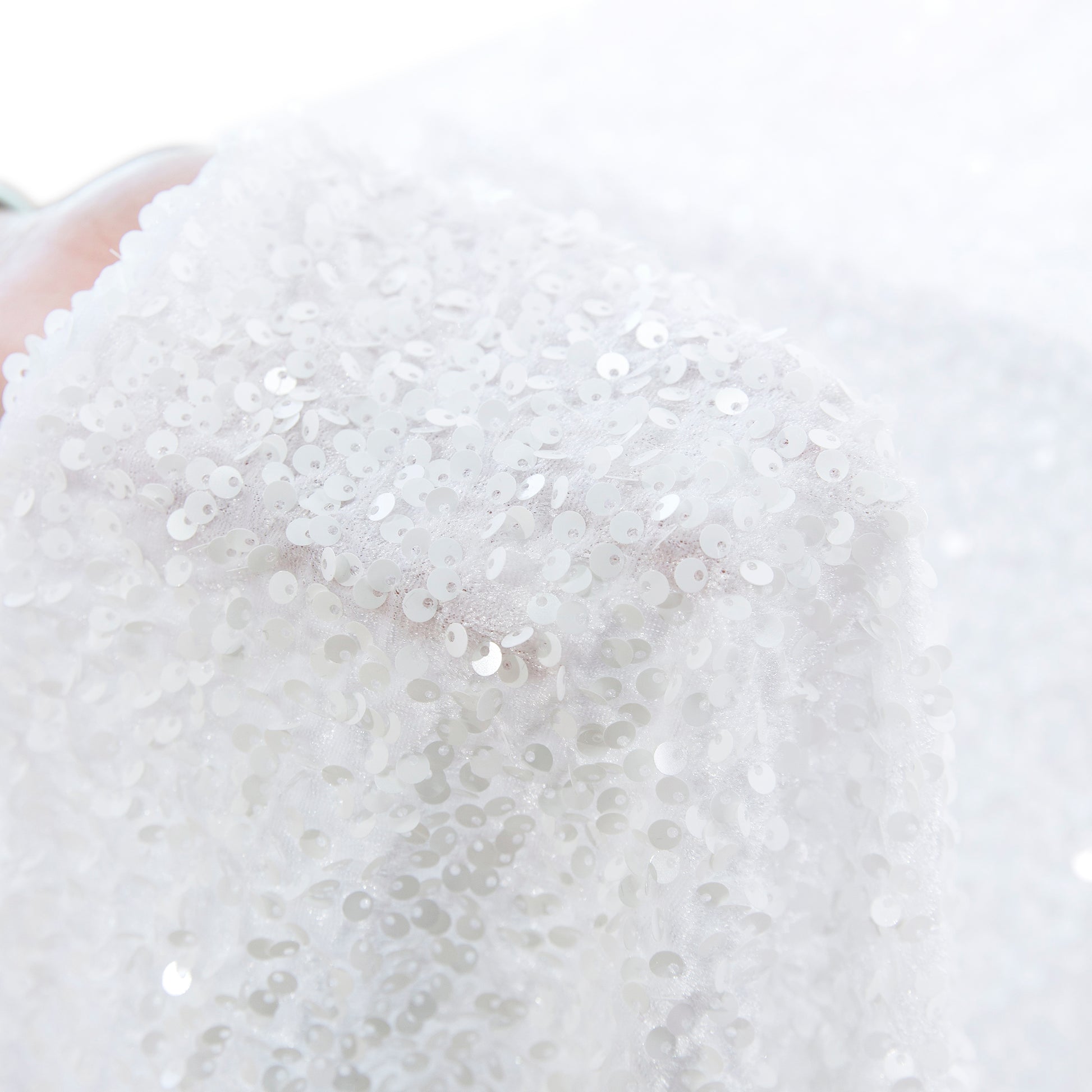 Sequin Velvet 12ft H x 52" W Drape/Backdrop Curtain Panel White Close Up with Finished Edge