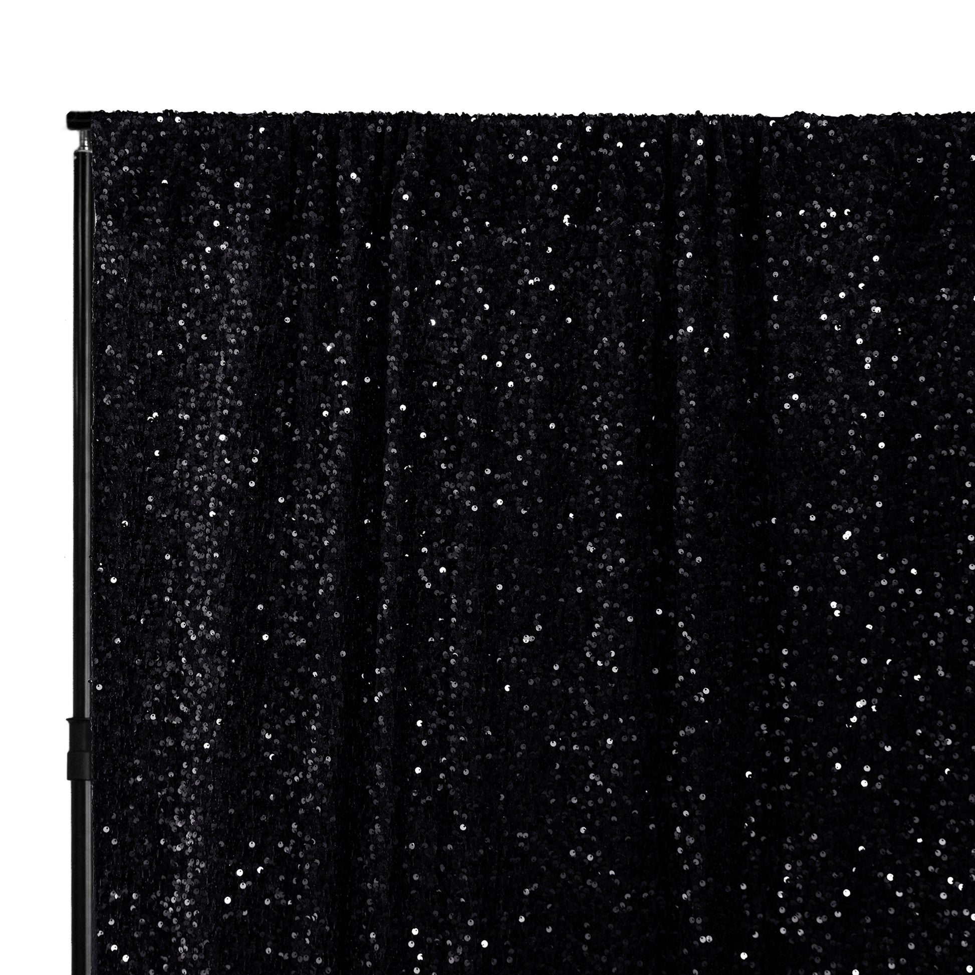 Sequin Velvet 8ft H x 52" W Drape/Backdrop Curtain Panel - Black
