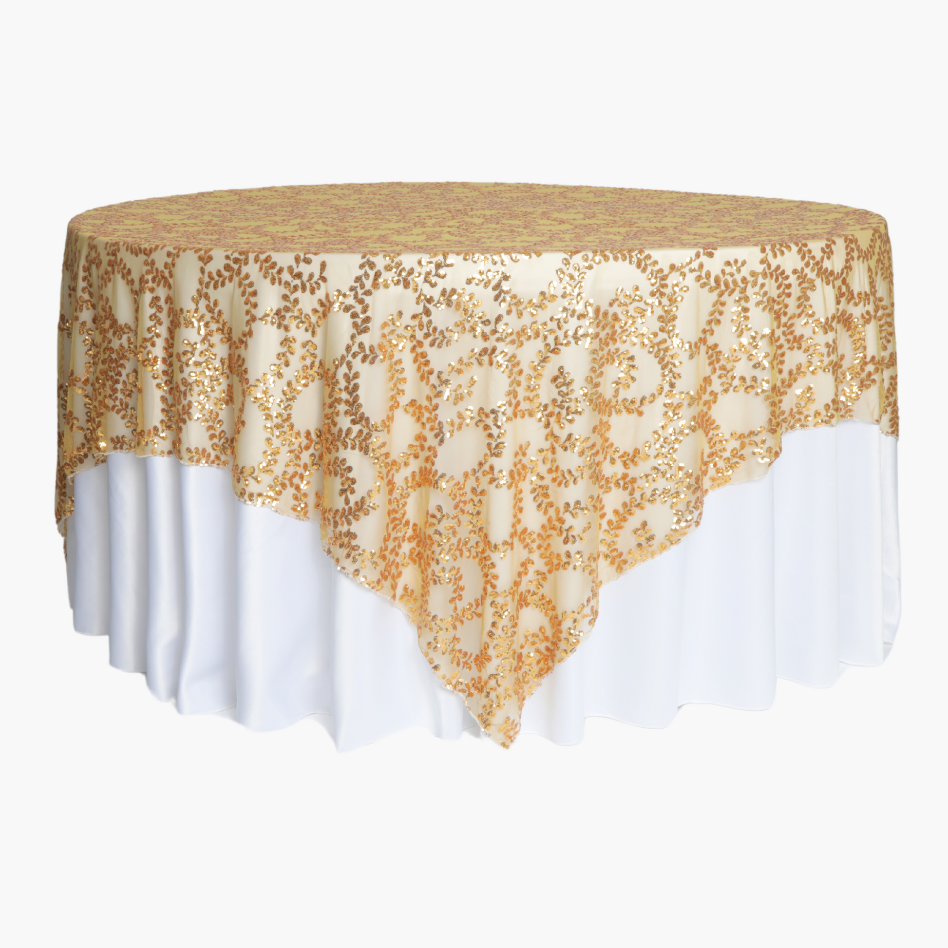 Sequin Vine Table Overlay Topper 90"x90" Square - Gold