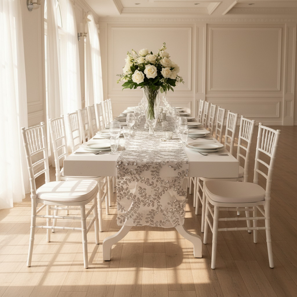 Sequin Vine Table Runner - Silver.