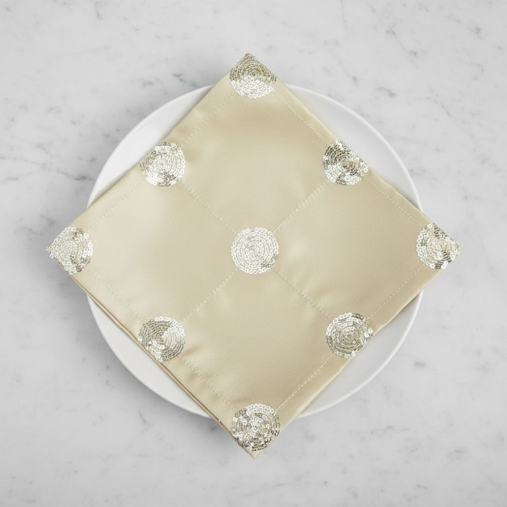 Sequins Taffeta Napkin - Flat on Plate Mockup