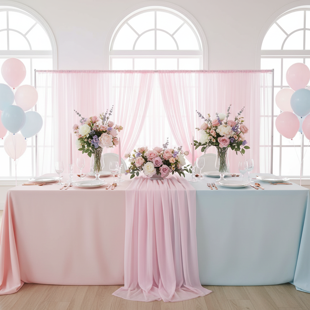 Sheer Voile Flame Retardant (FR) 12ft H x 118" W Drape/Backdrop Curtain Panel - Pink.