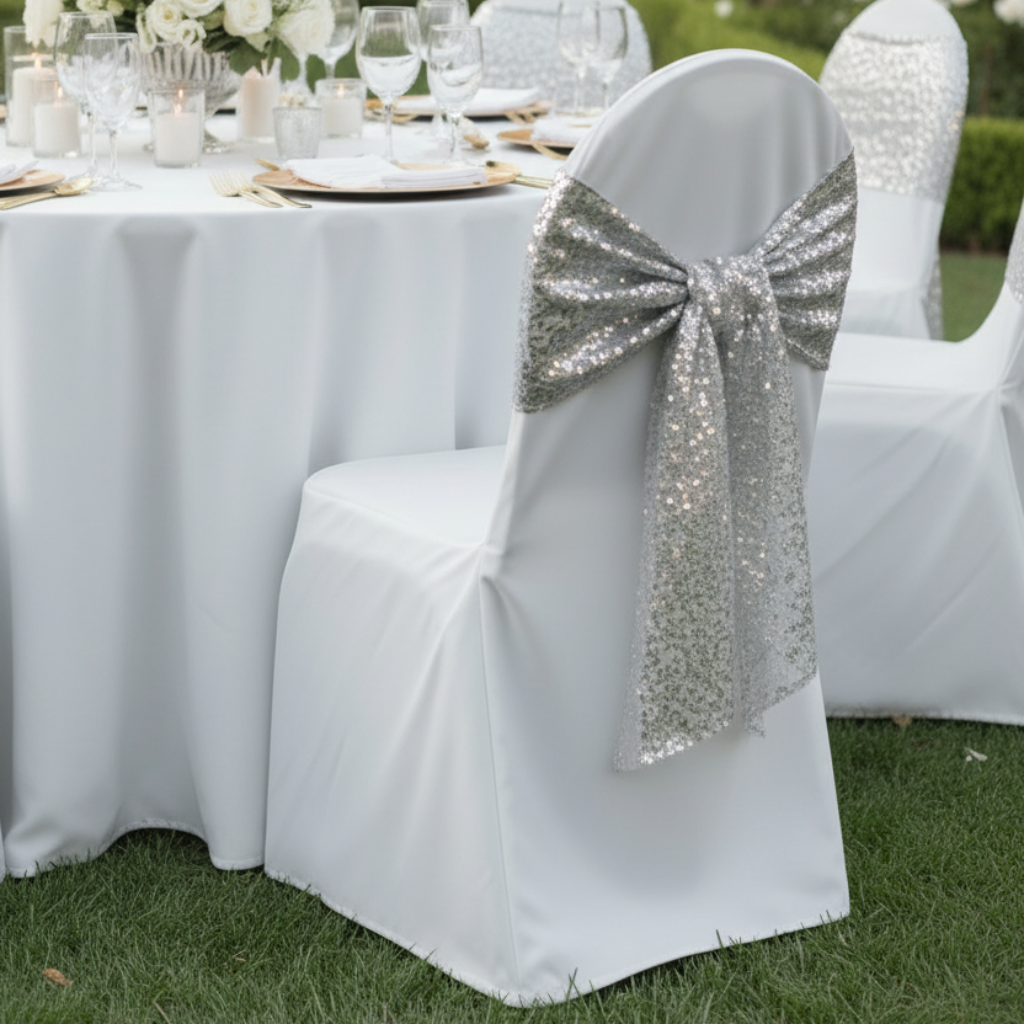 Lifestyle_side-view-White Polyester Banquet Chair Cover | Wedding | Event | Wholesale by CV Linens