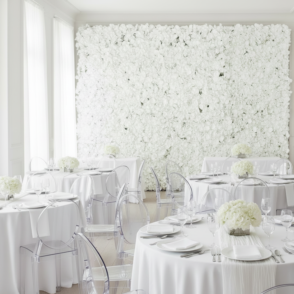 Silk Hydrangeas Flower Wall Backdrop Panel - White.