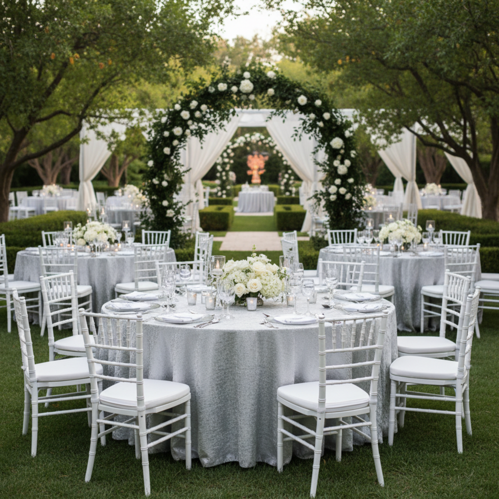 Silver Crinkle Shimmer – Outdoor Wedding Reception