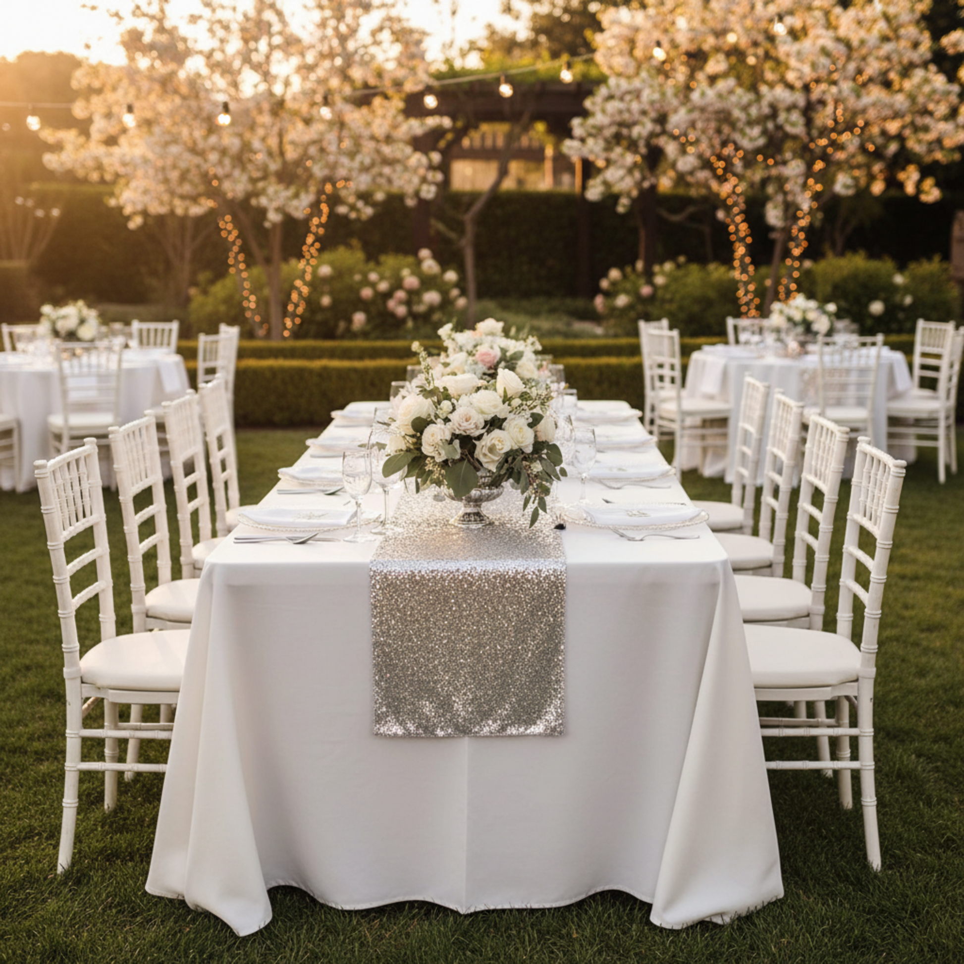 Silver Glitz Sequin Table Runner – Outdoor Wedding