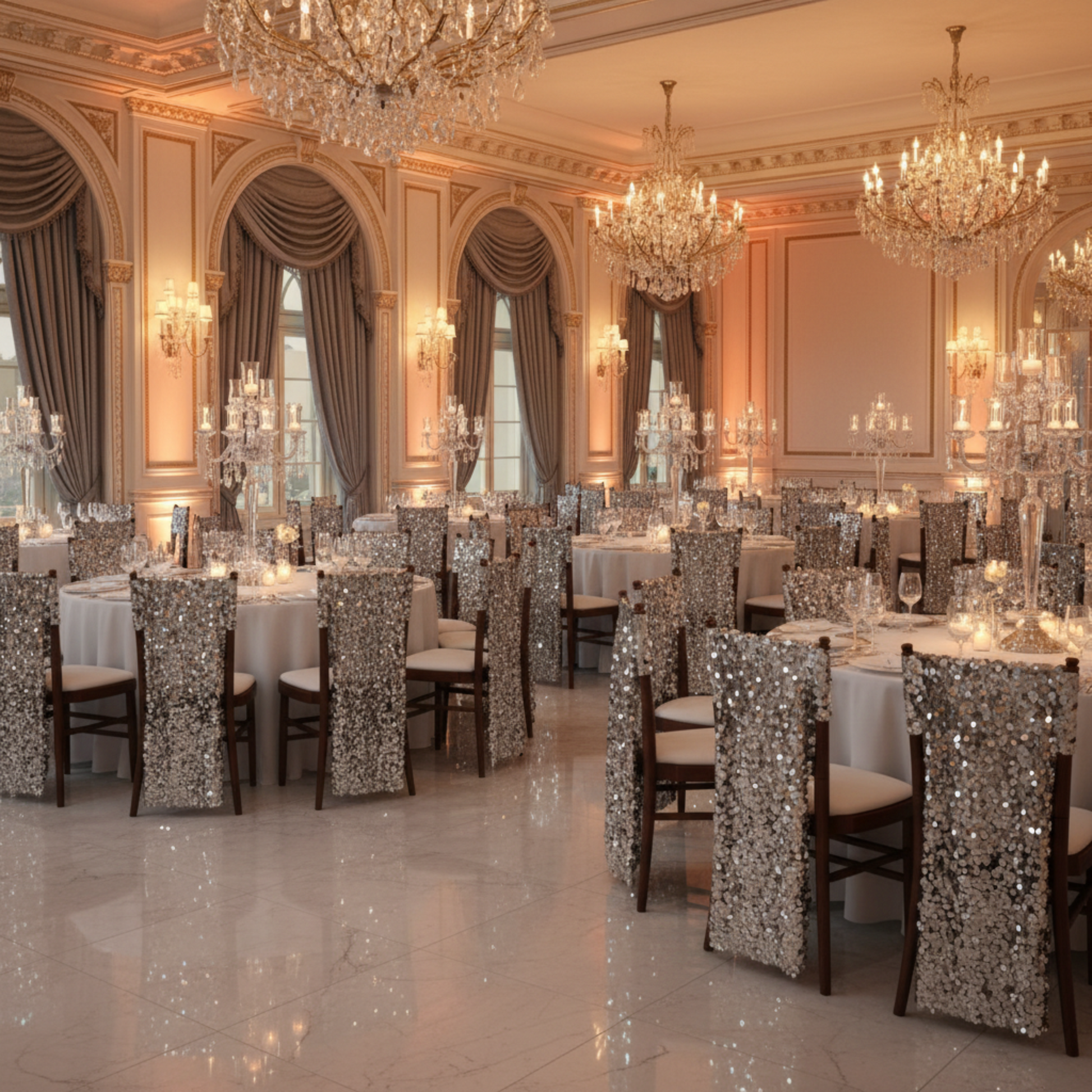 Silver Payette Sequin Chair Sash – Gala Ballroom