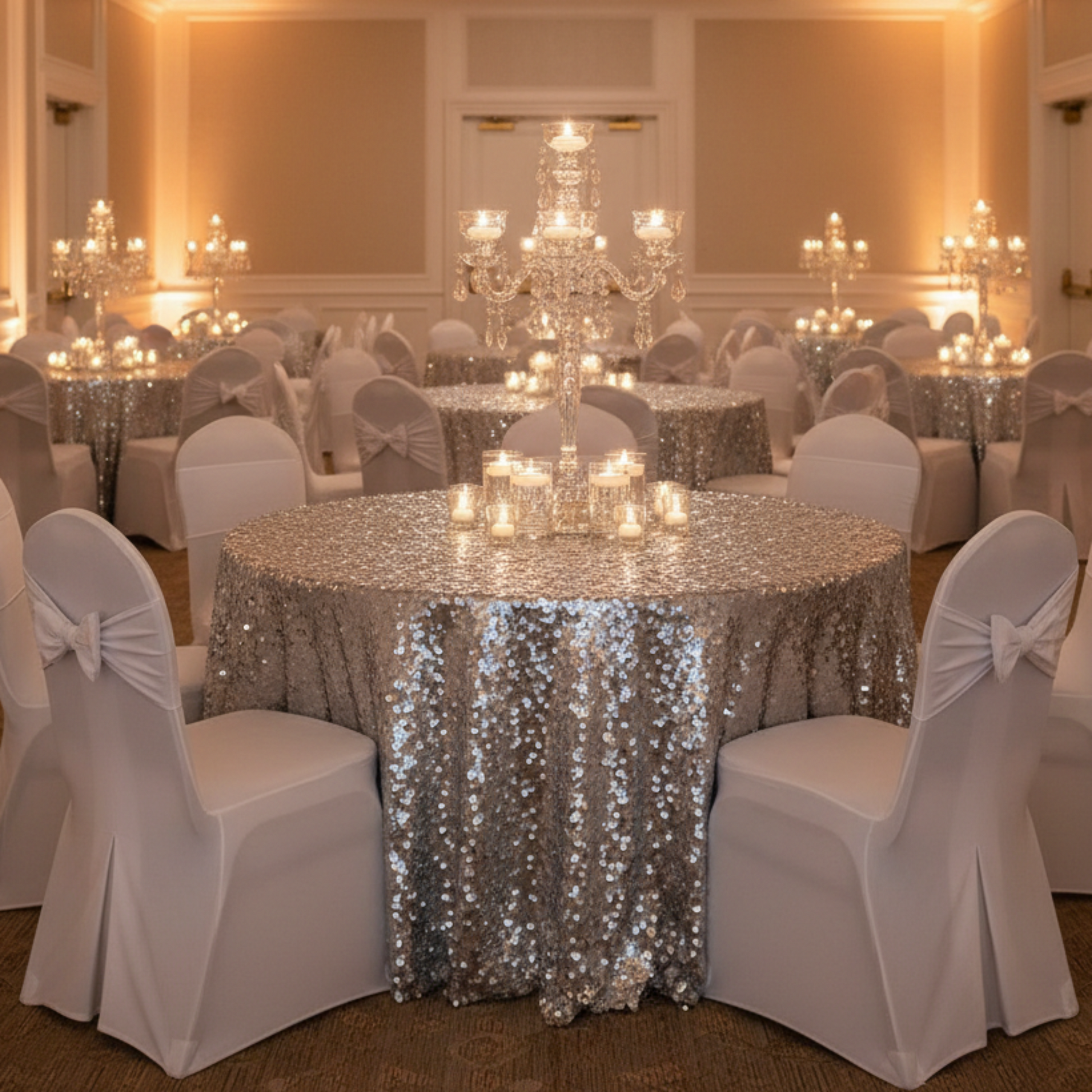 Silver Payette Sequin Tablecloth – Corporate Gala