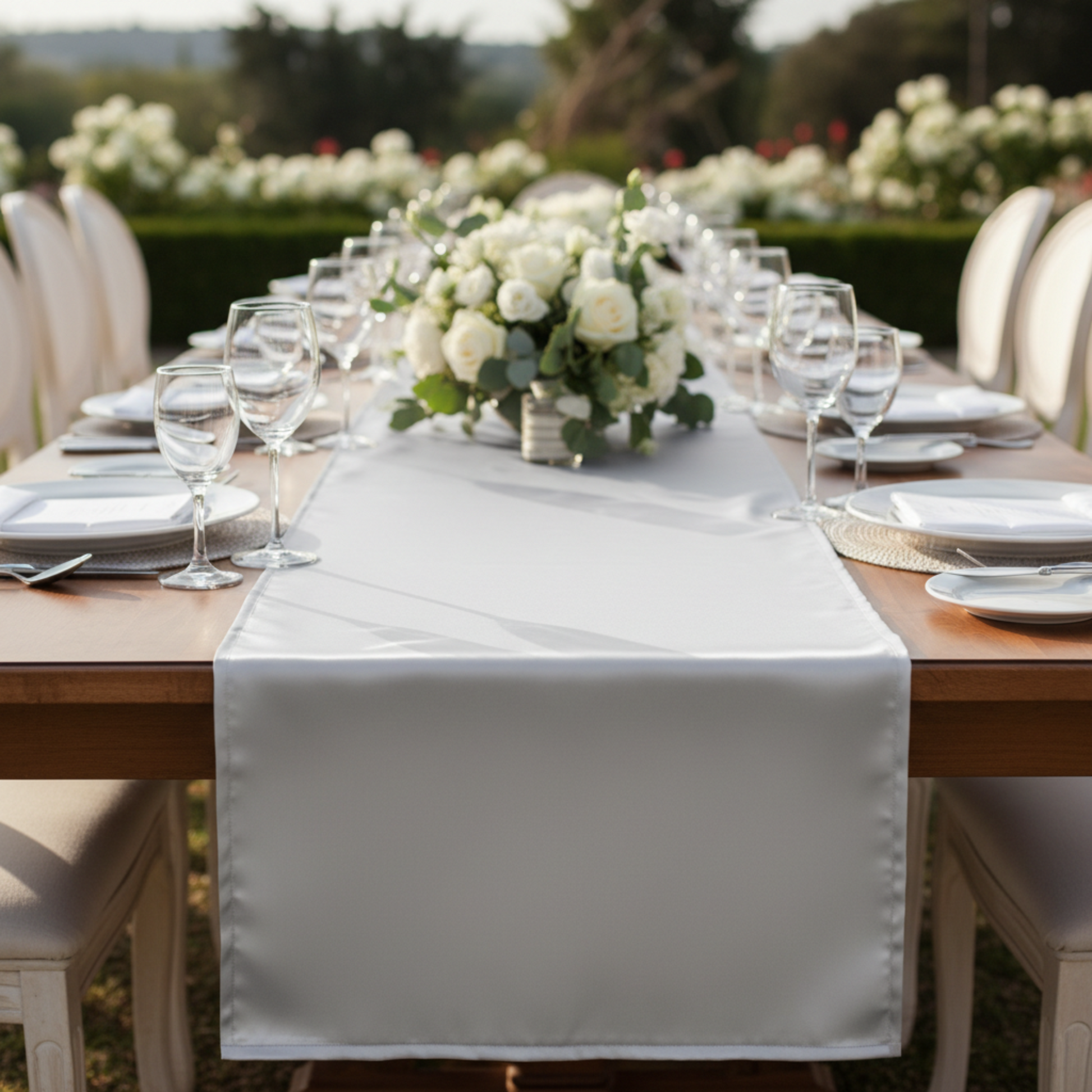 Silver Satin Runner – Flat Lay Outdoor