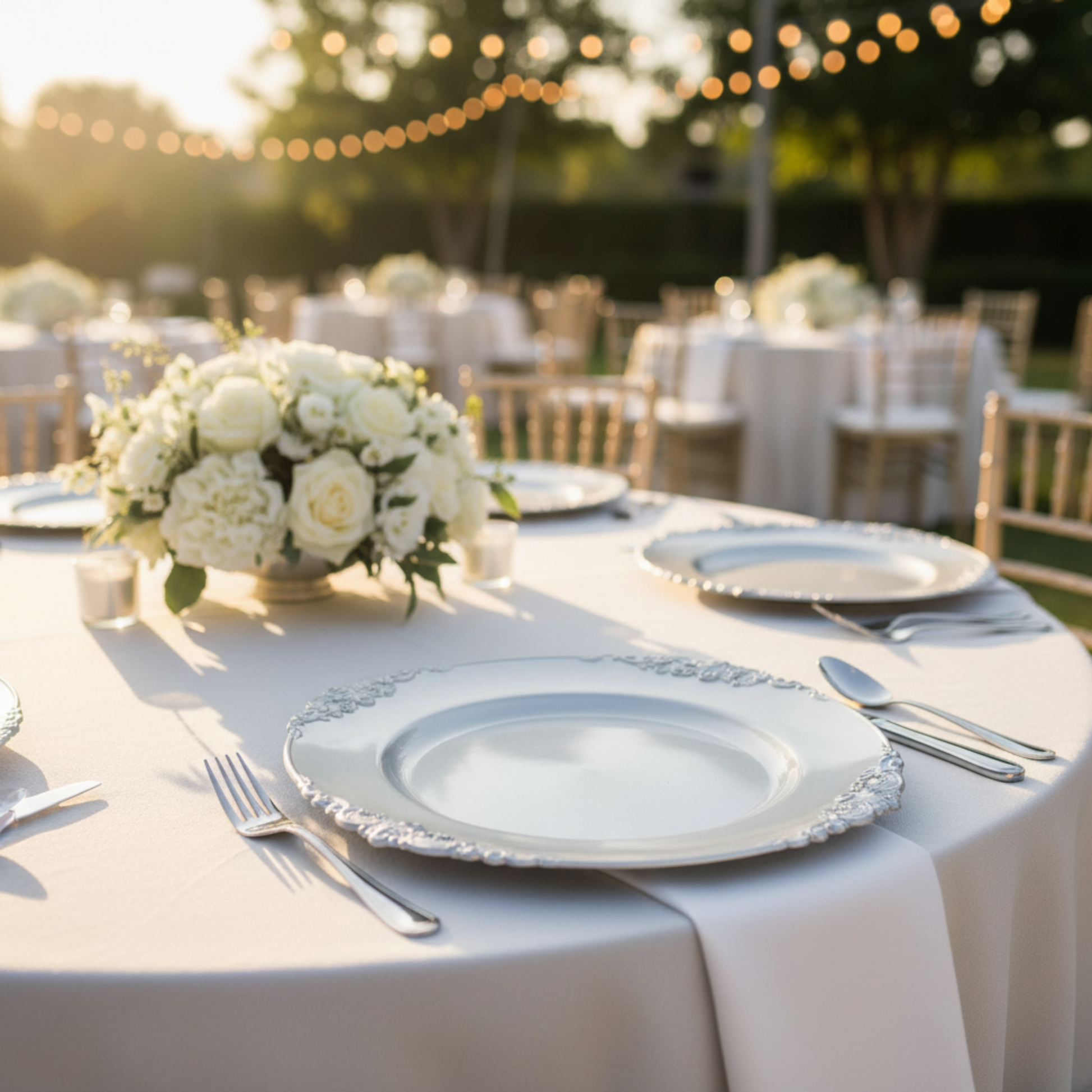 Silver Vintage Round Charger Plate – Outdoor