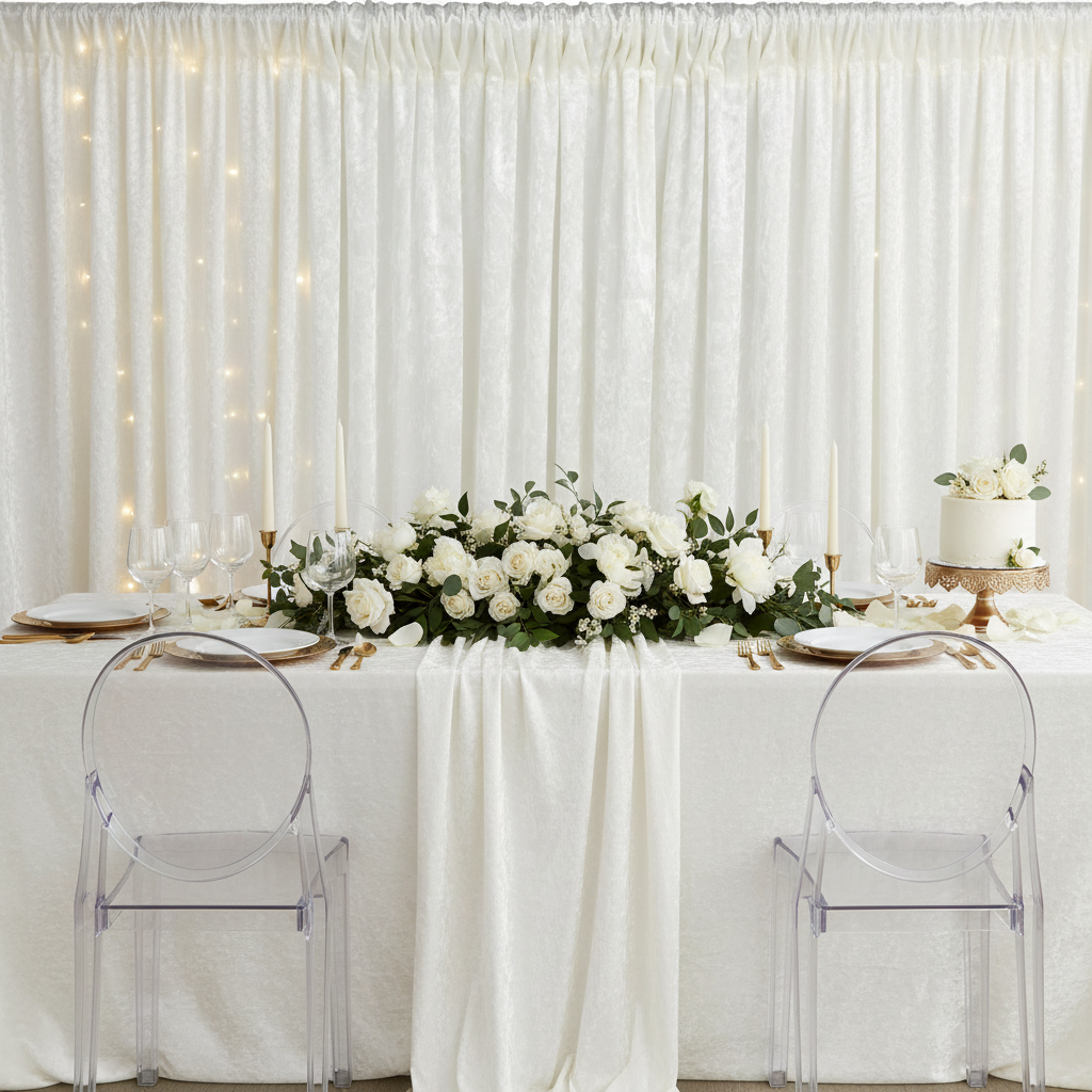 Velvet 14ft H x 52" W Drape/Backdrop Curtain Panel - Ivory.