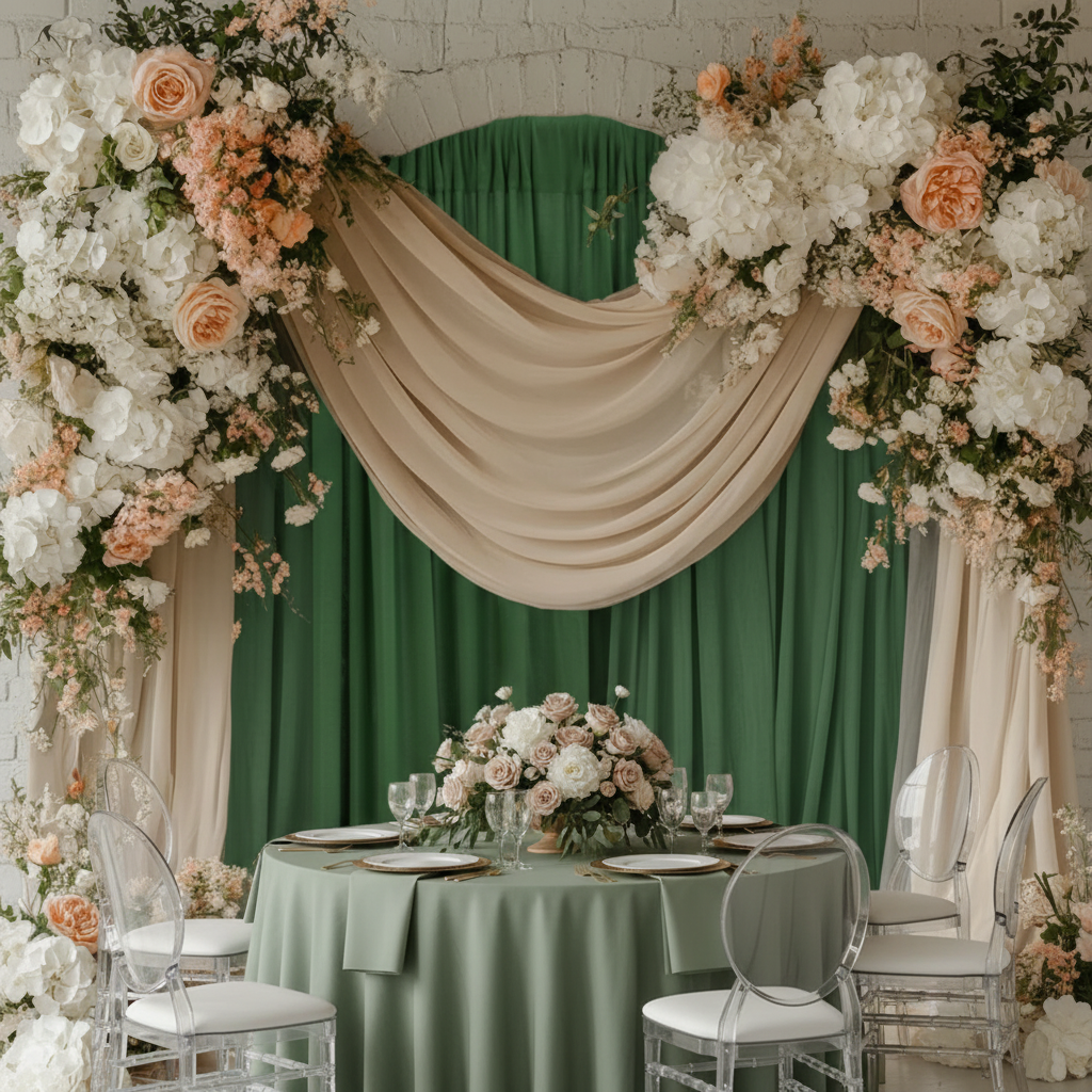 Spandex 4-way Stretch Backdrop Drape Curtain 14ft H x 60" W - Willow Green.