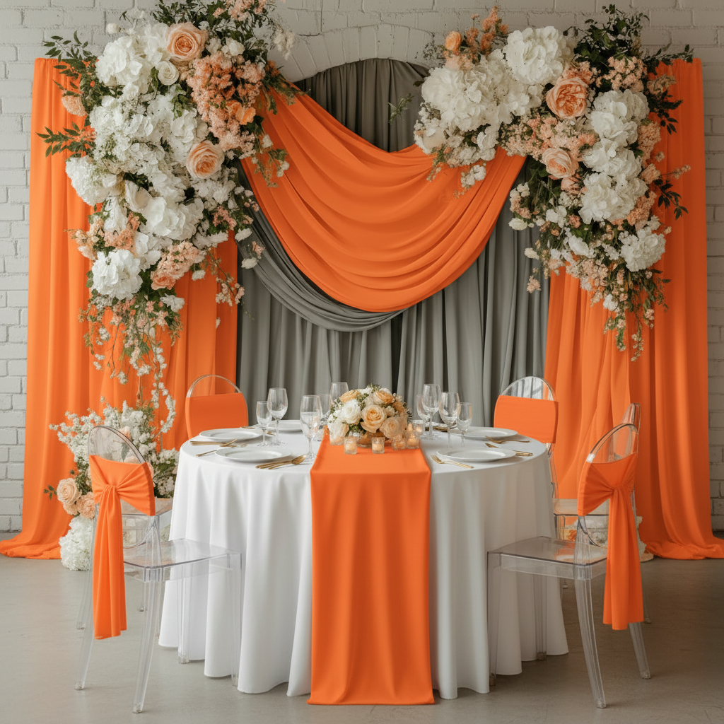 Spandex 4-way Stretch Backdrop Drape Curtain 16ft H x 60" W - Orange.