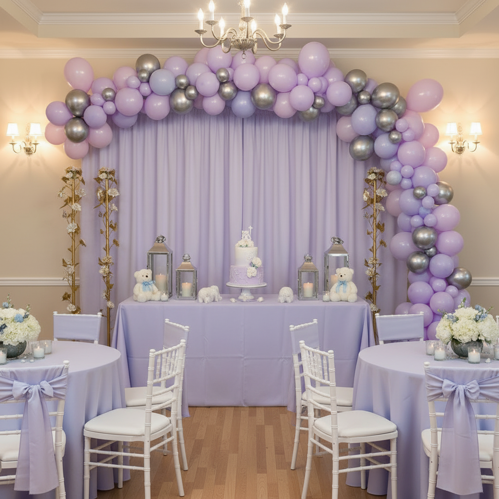 Spandex 4-way Stretch Backdrop Drape Curtain 18ft H x 60" W - Lavender in Baby Christening Reception.