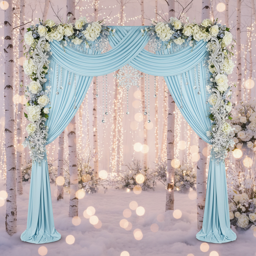 Spandex 4-way Stretch Drape Curtain 10ft H x 60" W - Baby Blue in Winter Wonderland Reception.