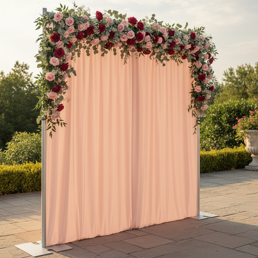 Spandex 4-way Stretch Drape Curtain 14ft H x 60" W - Blush/Rose Gold in Outdoor Reception.