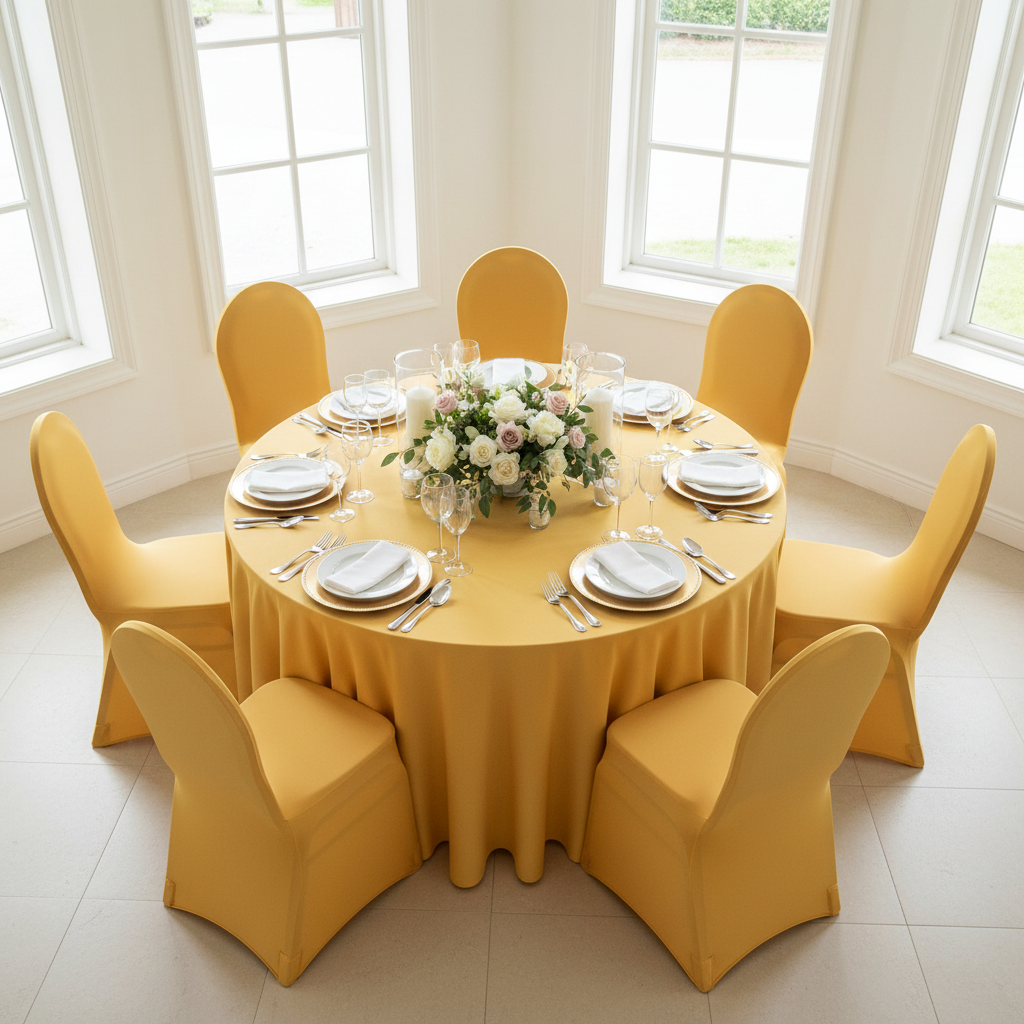 Spandex Banquet Chair Cover - Canary Yellow in Indoor Reception.