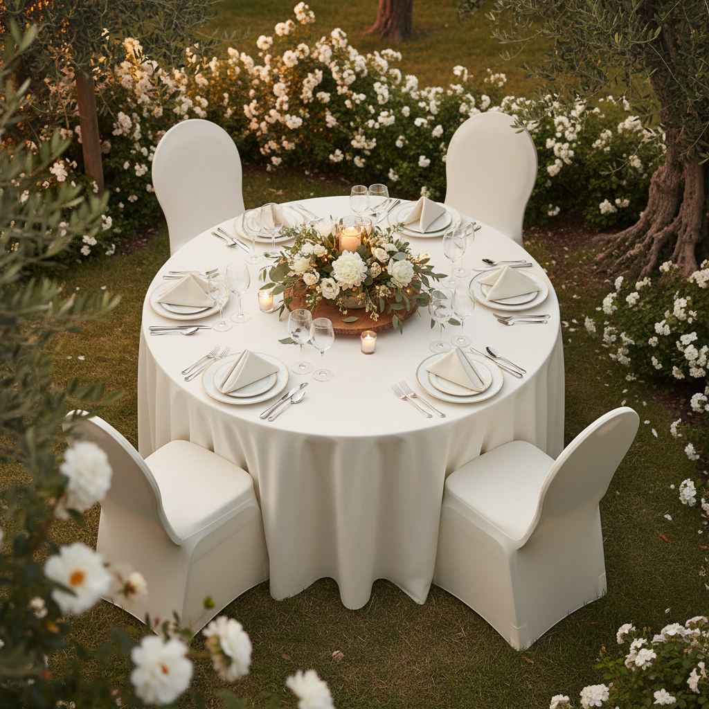 Spandex Banquet Chair Cover - Ivory Outdoor Reception.