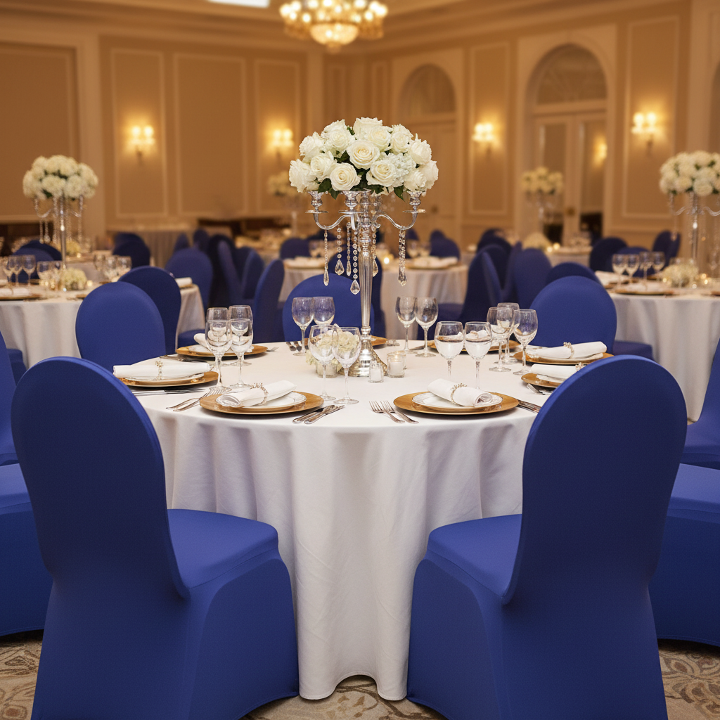 Spandex Banquet Chair Cover - Royal Blue in Indoor Reception.