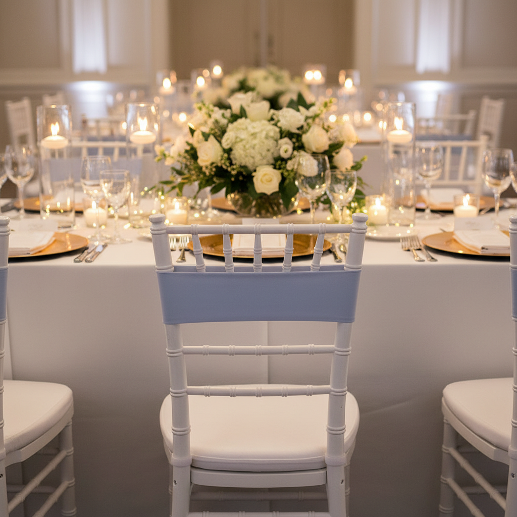 Spandex Chair Band Dusty Blue - Wedding Reception