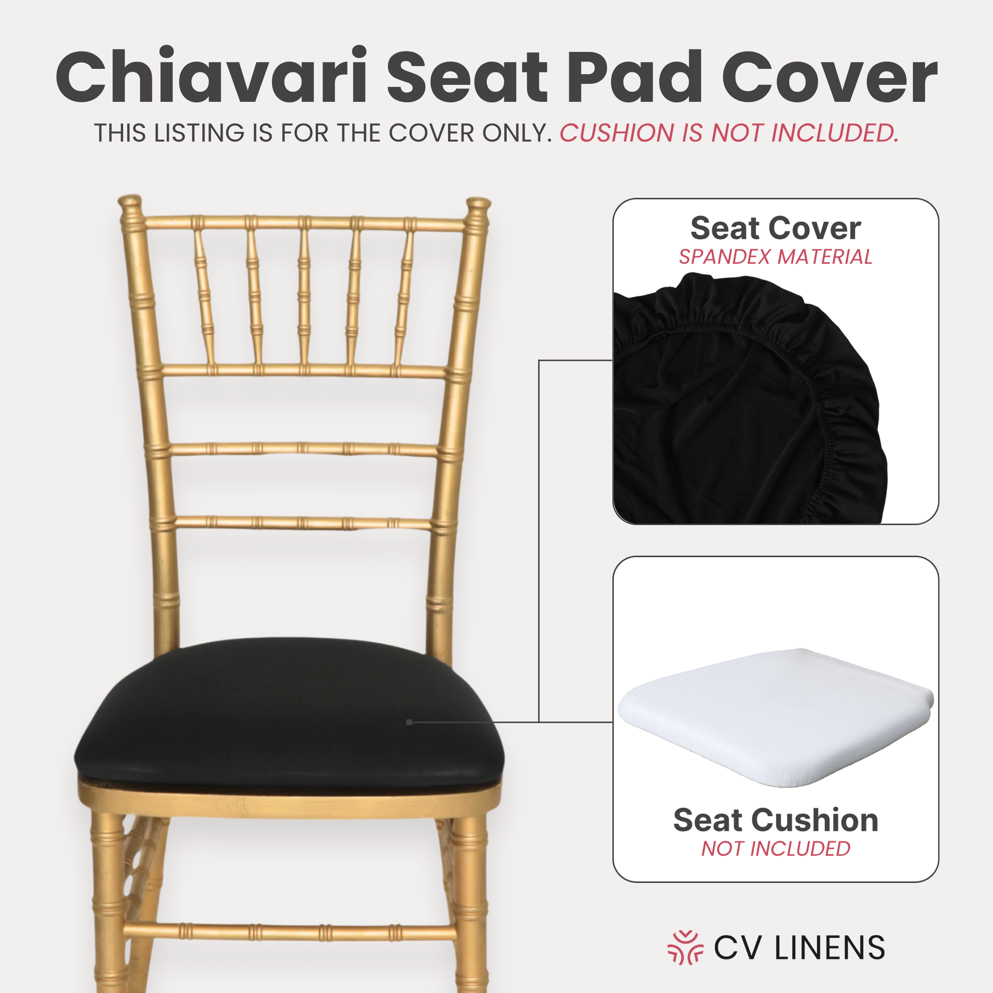 5 pcs/pk Spandex Chiavari Seat Pad Cover - Black
