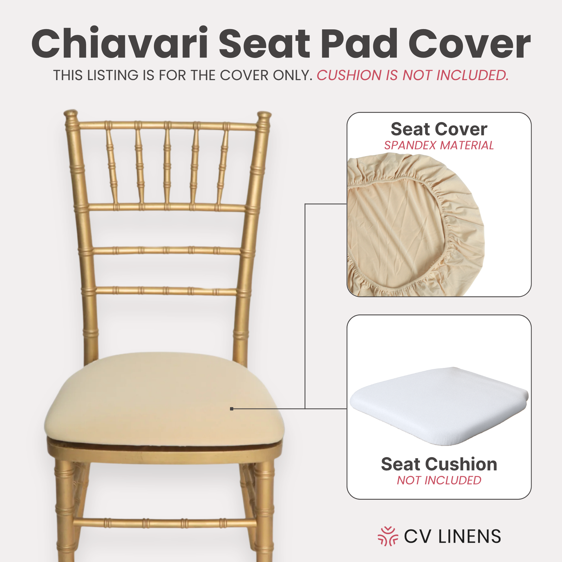 5 pcs/pk Spandex Chiavari Seat Pad Cover - Champagne