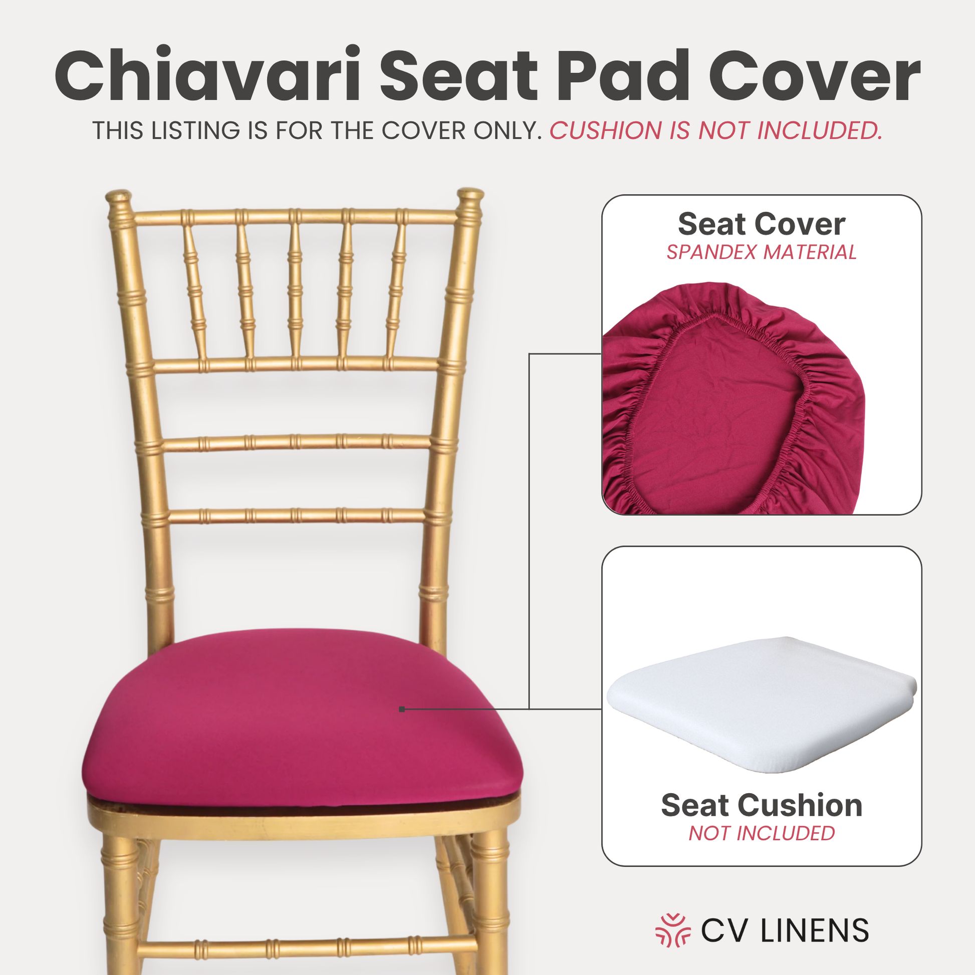 5 pcs/pk Spandex Chiavari Seat Pad Cover - Fuchsia - CV Linens