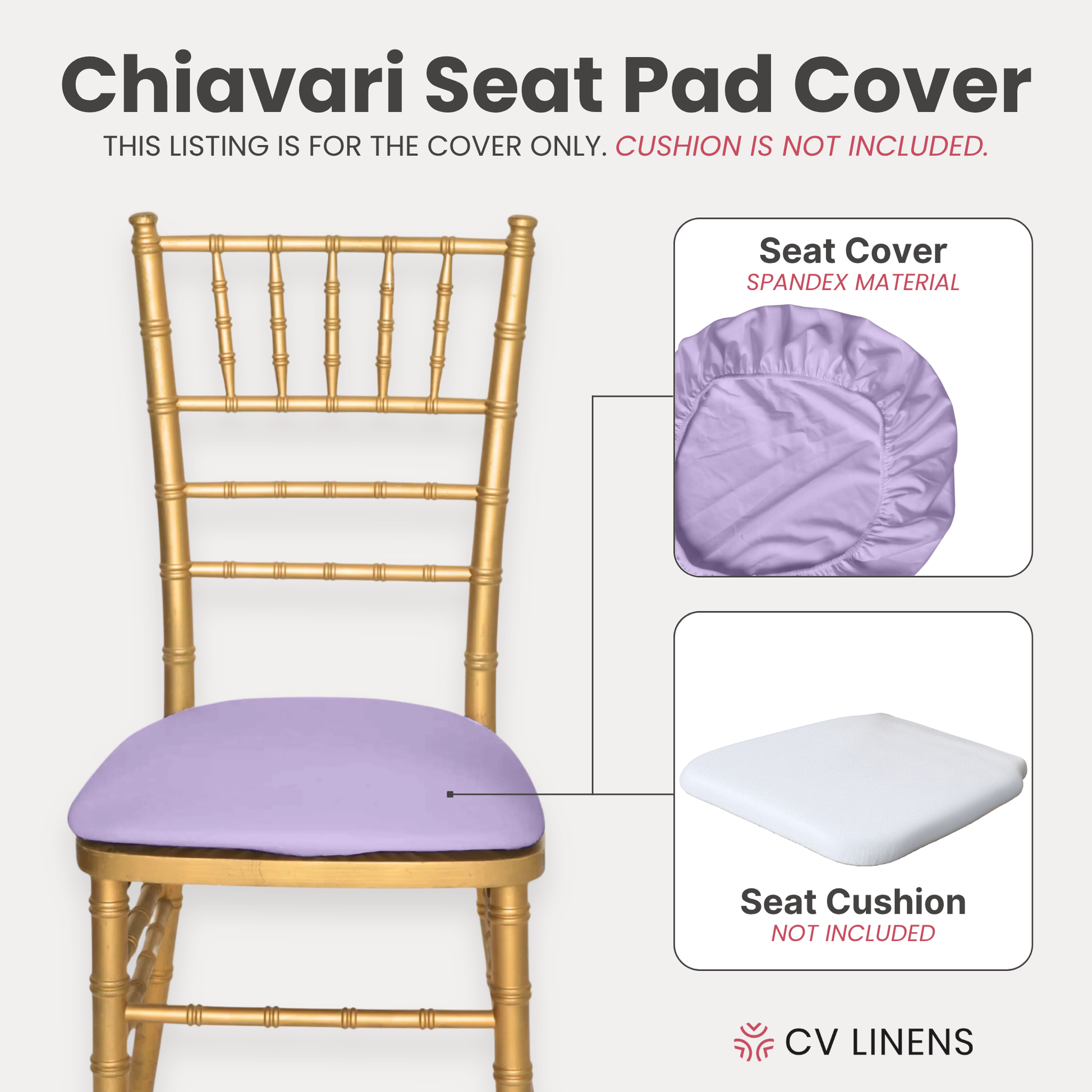 5 pcs/pk Spandex Chiavari Seat Pad Cover - Lavender
