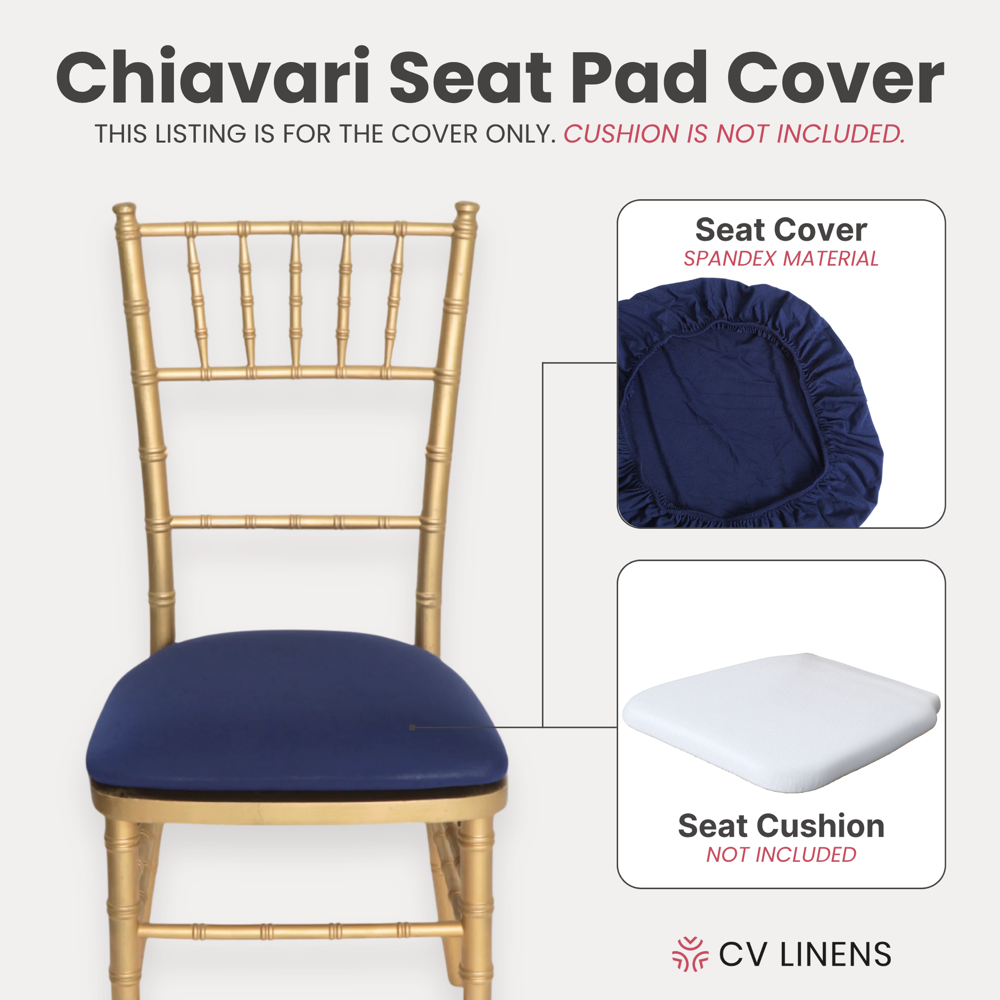 5 pcs/pk Spandex Chiavari Seat Pad Cover - Navy Blue
