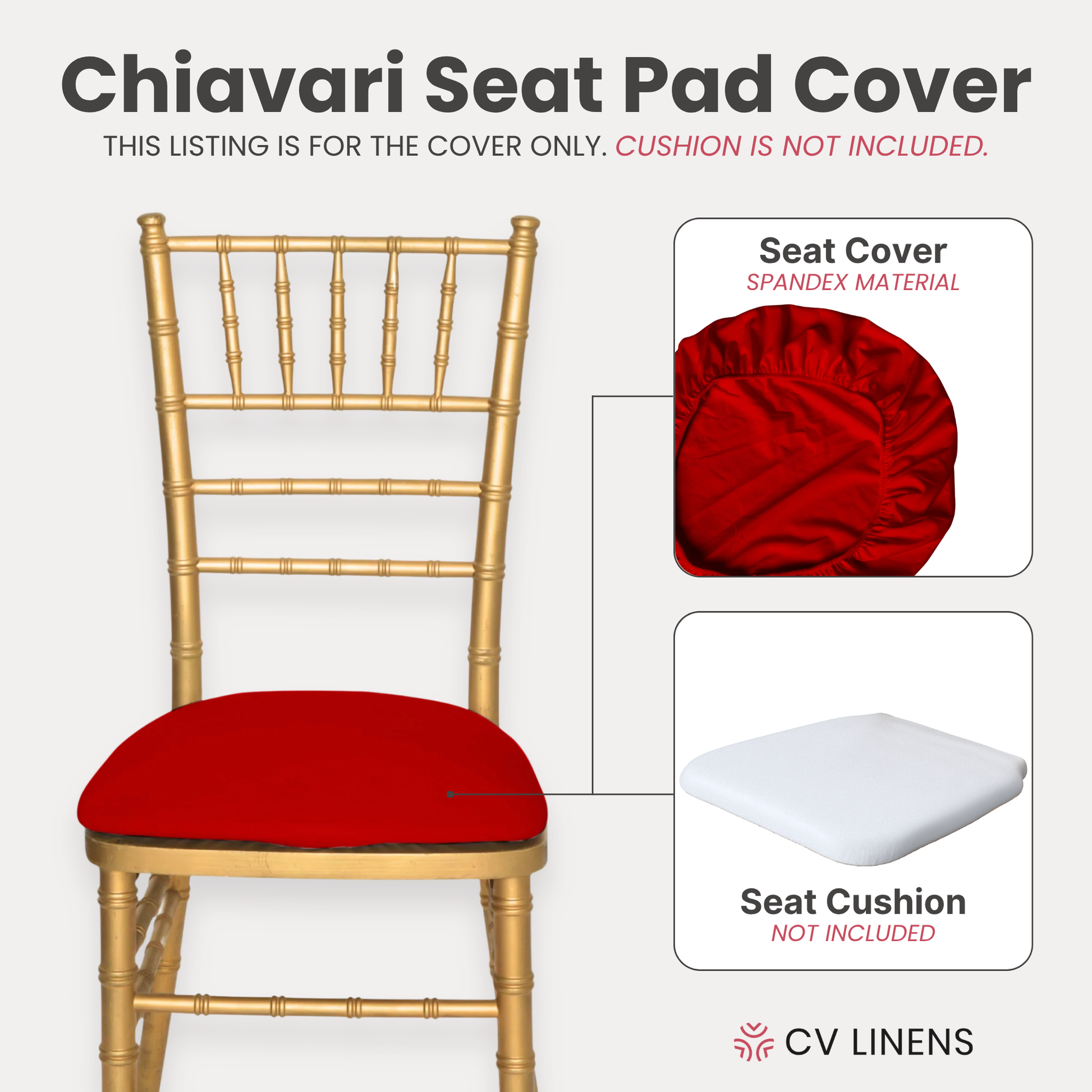 5 pcs/pk Spandex Chiavari Seat Pad Cover - Red