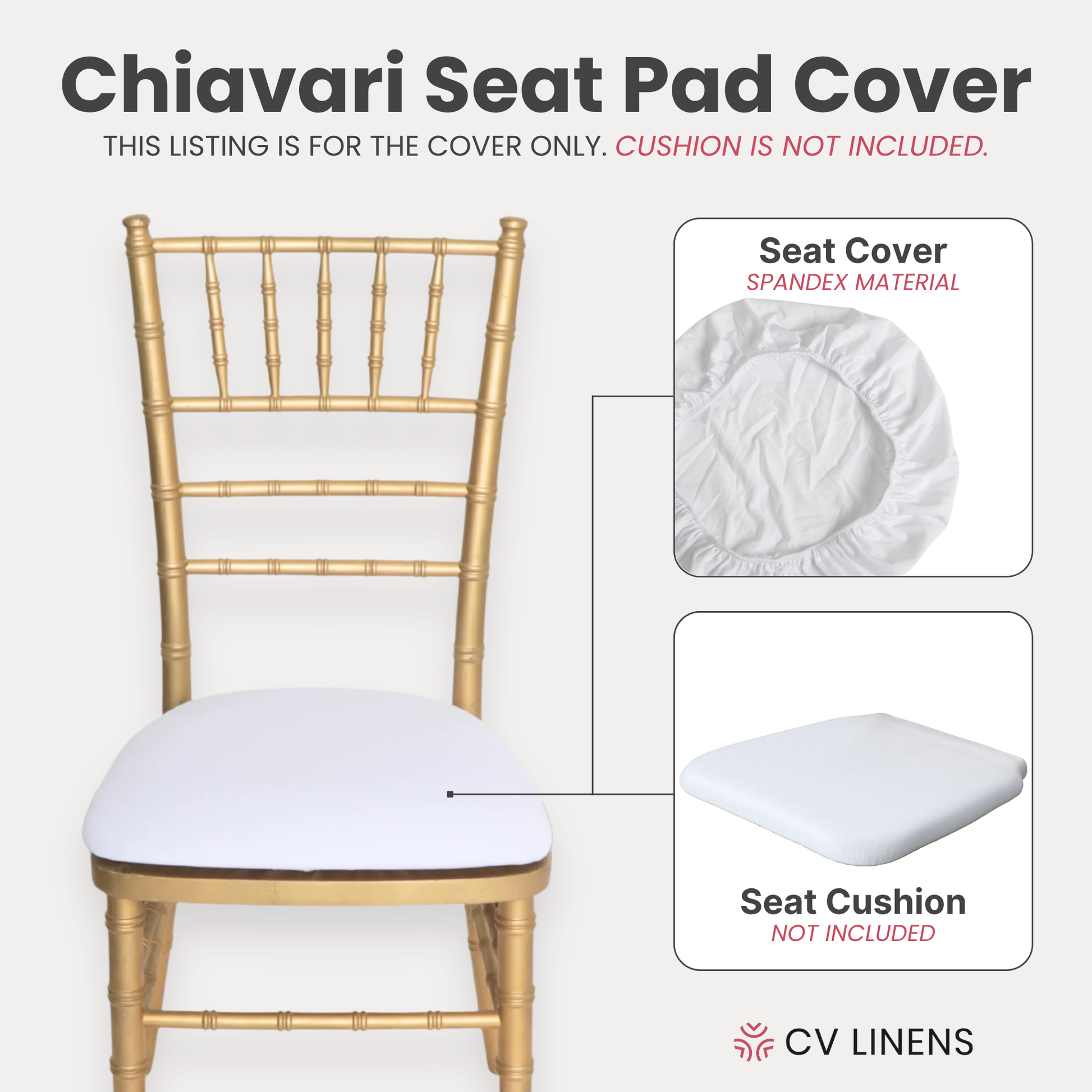 5 pcs/pk Spandex Chiavari Seat Pad Cover - White
