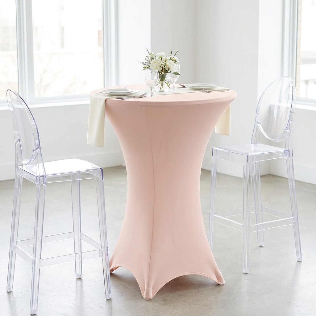 Spandex Cocktail Table Cover 30" Round - Blush/Rose Gold.