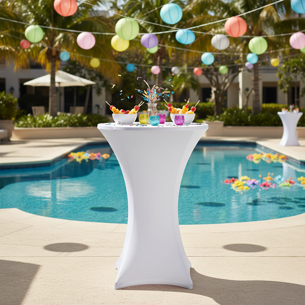 White Spandex Cocktail 30" Round Table Cover for Pool Party