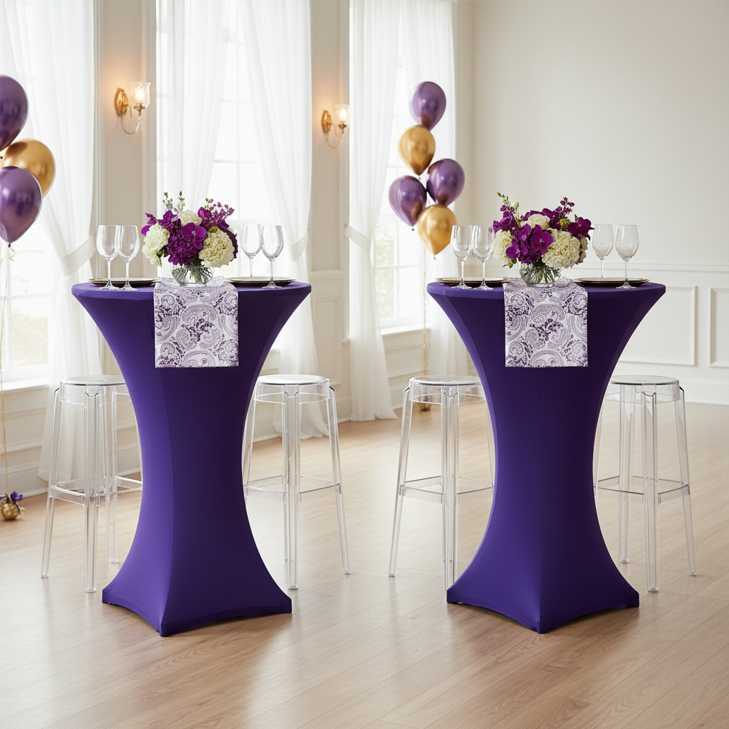Spandex Cocktail Table Cover 30" Round - Purple.
