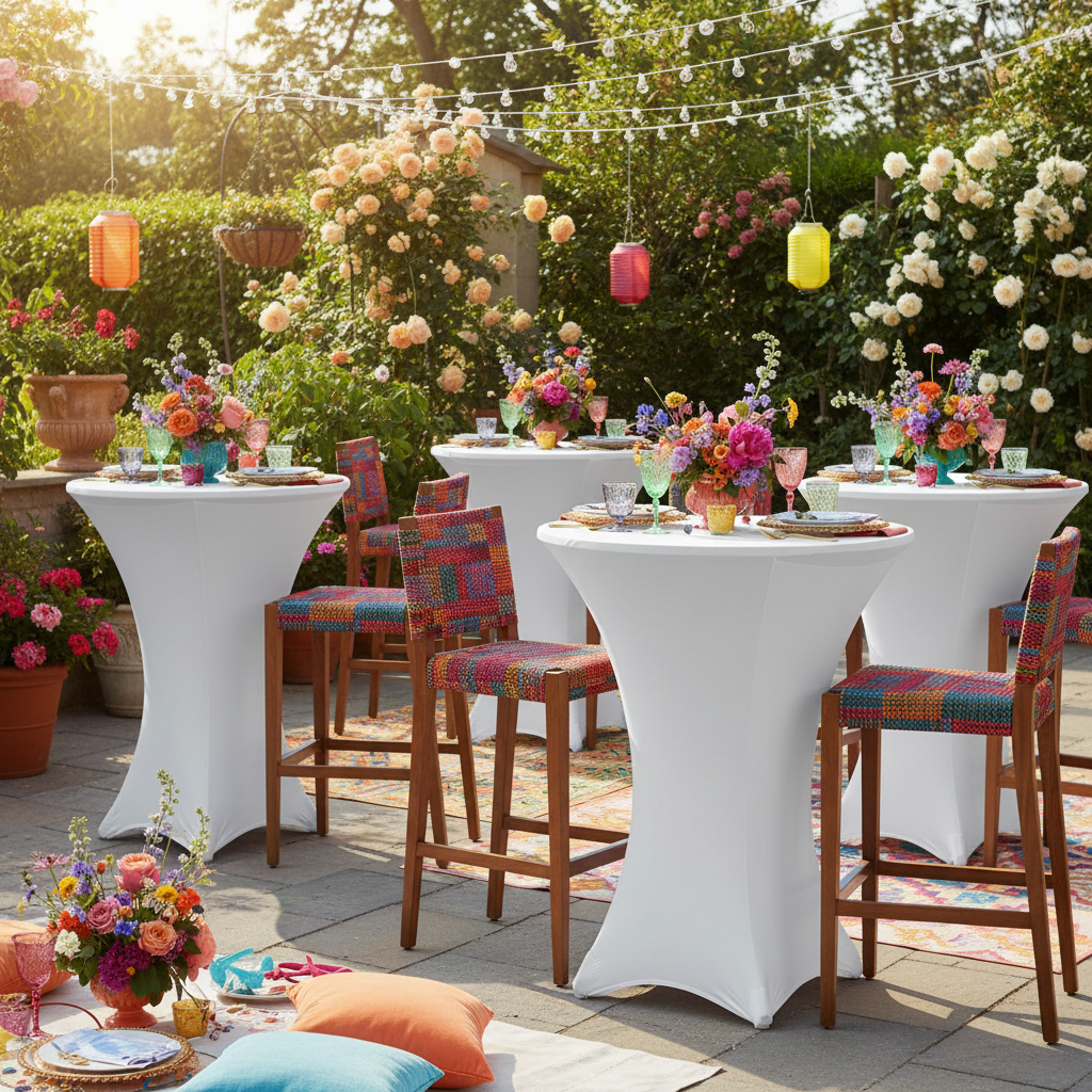 Spandex Cocktail Table Cover 36" Round - White in Outdoor Reception.